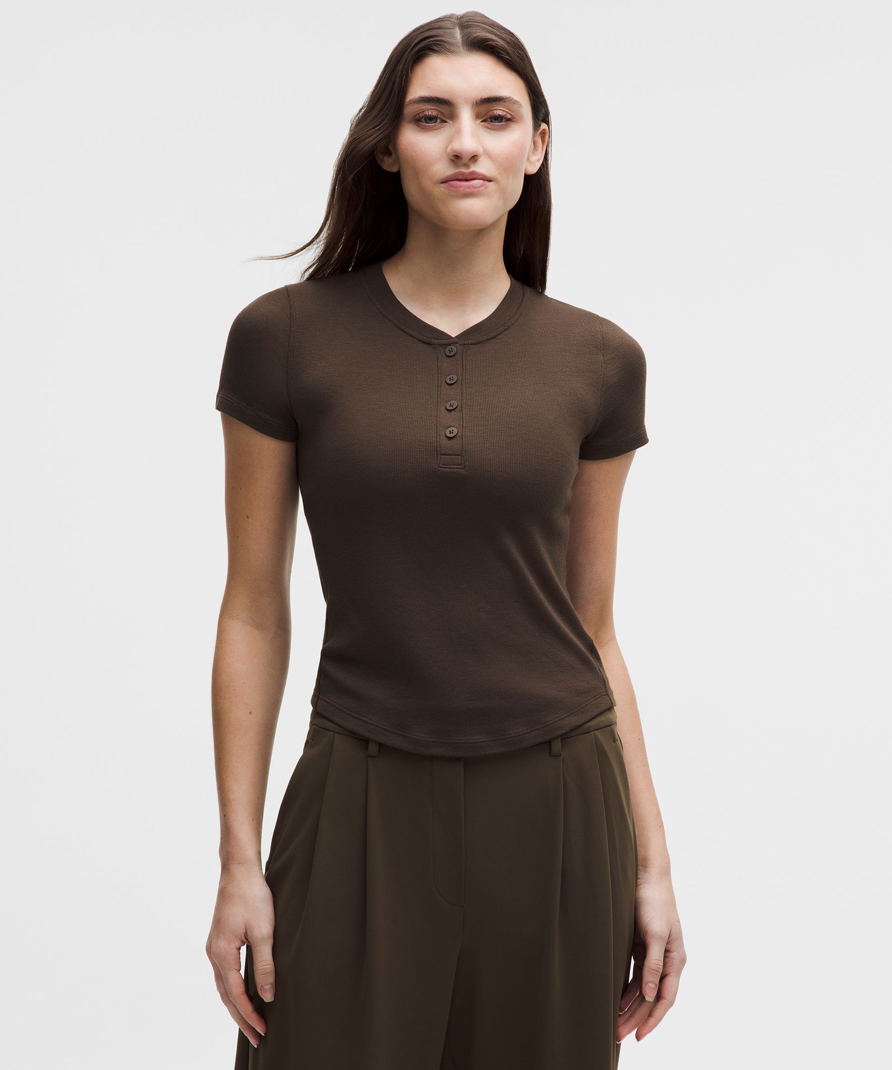 lululemon – Women’s Hold Tight Short-Sleeve Henley Top – Color Brown – Size 10