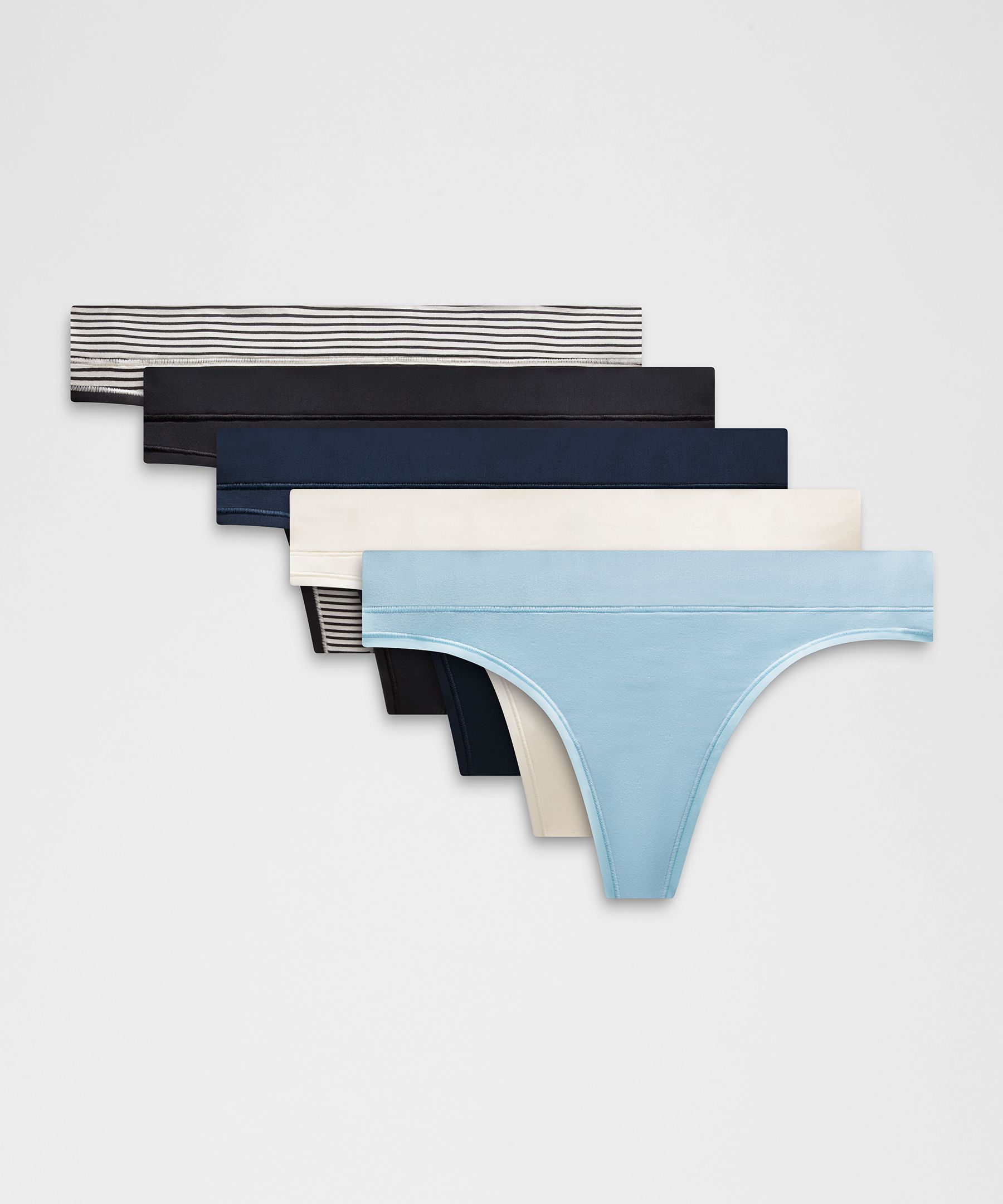 lululemon – Women’s UnderEase Mid-Rise Thong Underwear 5 Pack – Color Black/White/Blue – Size Small