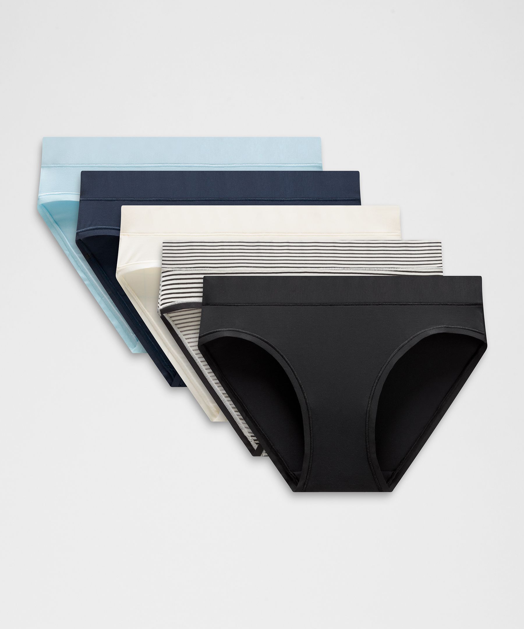 lululemon – Women’s UnderEase Mid-Rise Bikini Underwear 5 Pack – Color Black/White/Blue – Size Small