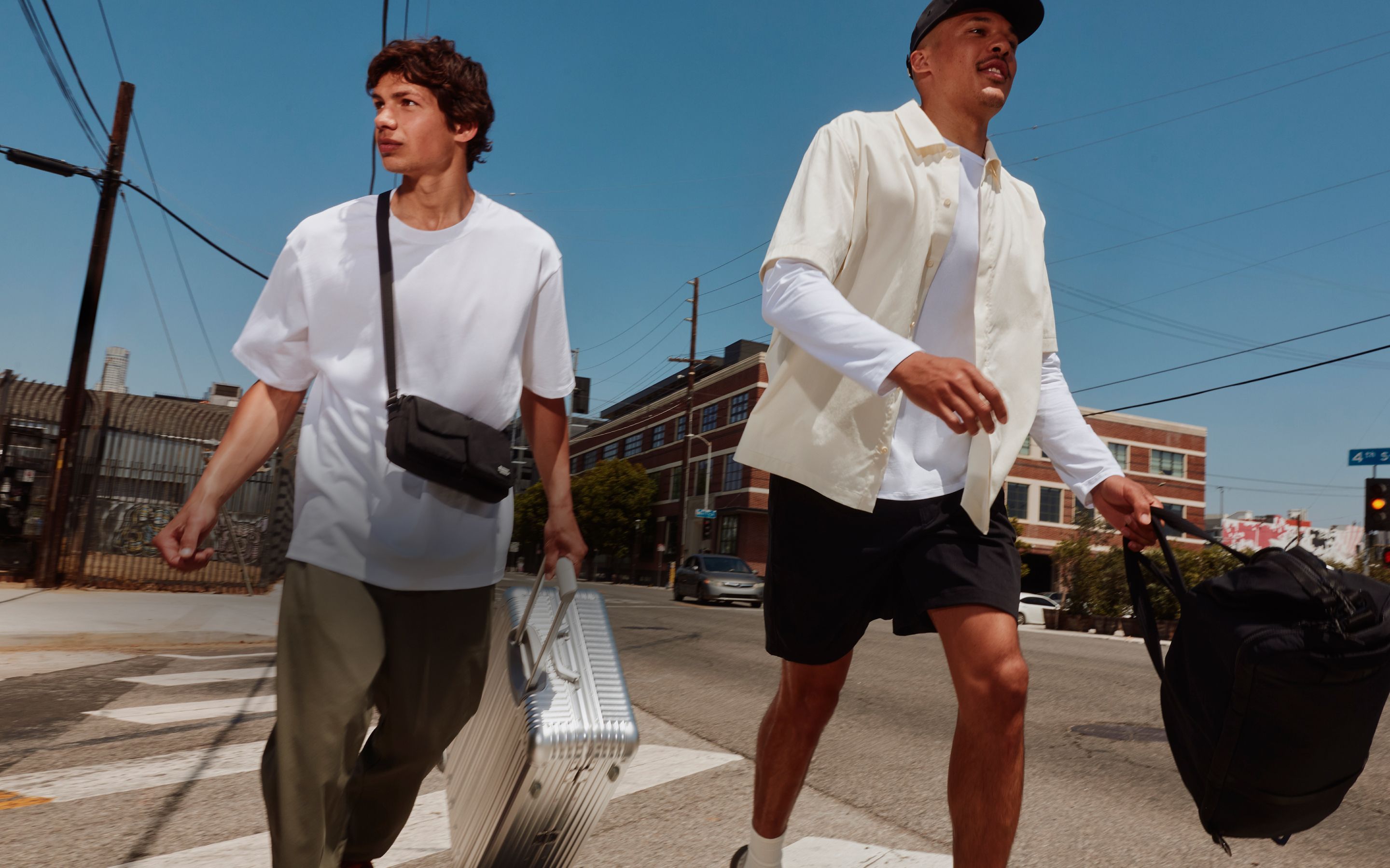The person on the left is wearing the Unshaken Relaxed Pull-On Pant in Army Green and the person on the right is wearing the Unshaken Relaxed Pull-On Short 9" in Black.