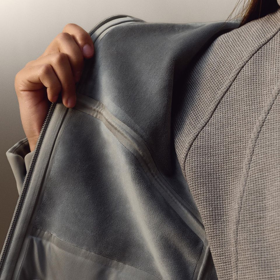 A close-up of a person wearing lululemon fall 2026 outerwear.
