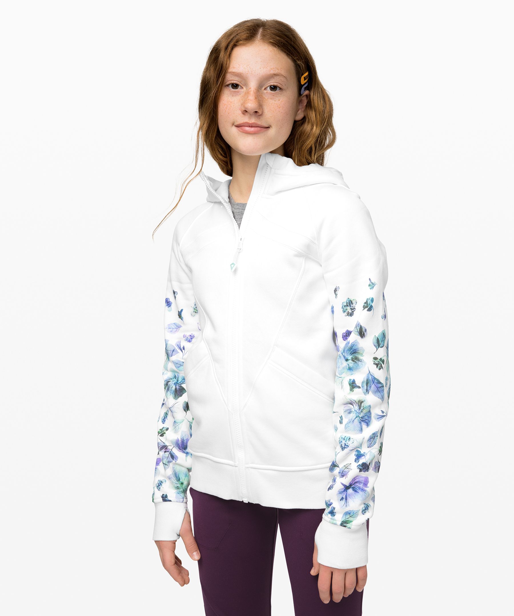 Lululemon The Ivivva Hoodie Girls In White urban Flora Sea Water