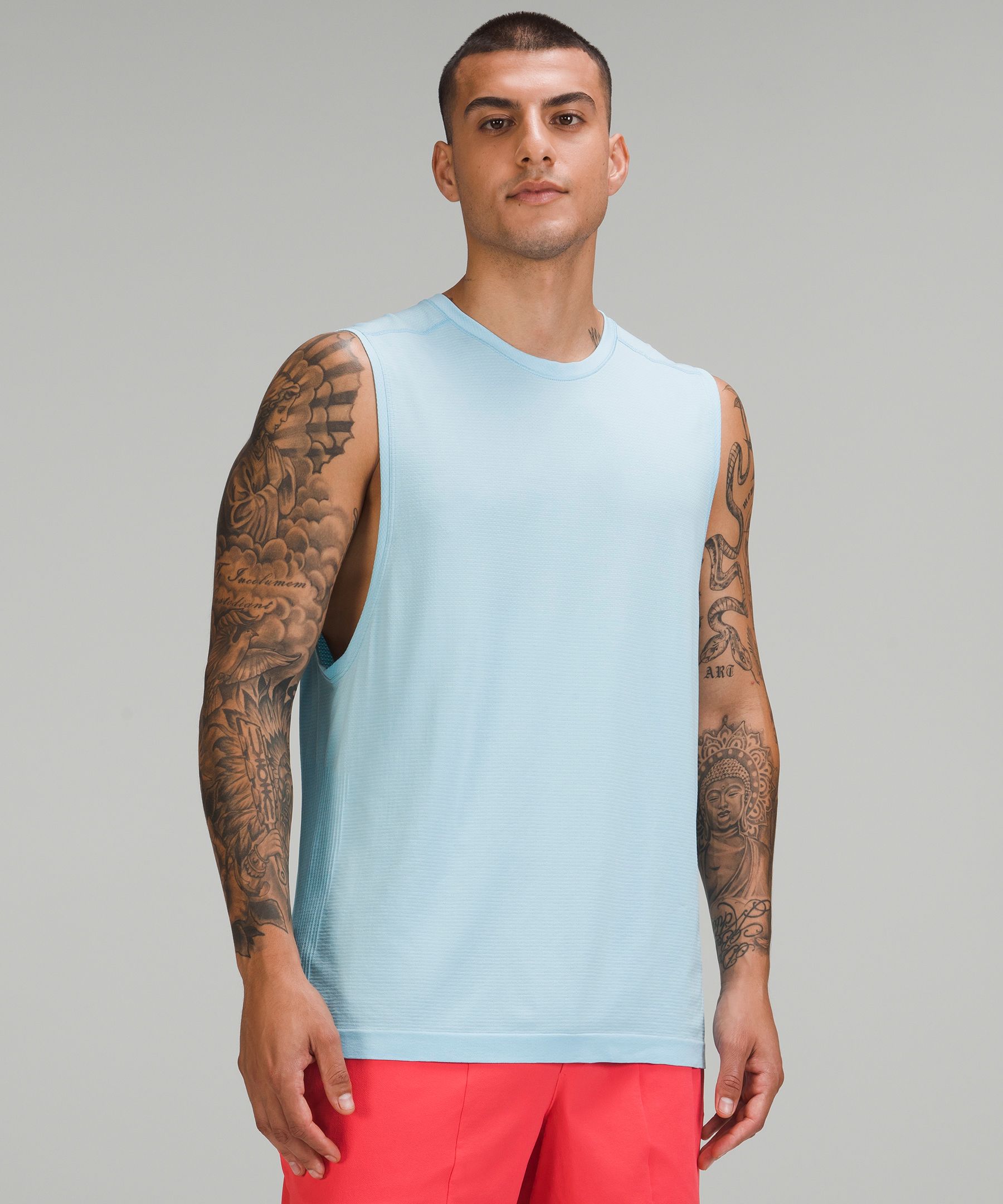 lululemon ノースリーブタンクトップ XL ライトグレー ラグスタイル LUXSTYLE ワッフルタンクトップ/メンズタンク