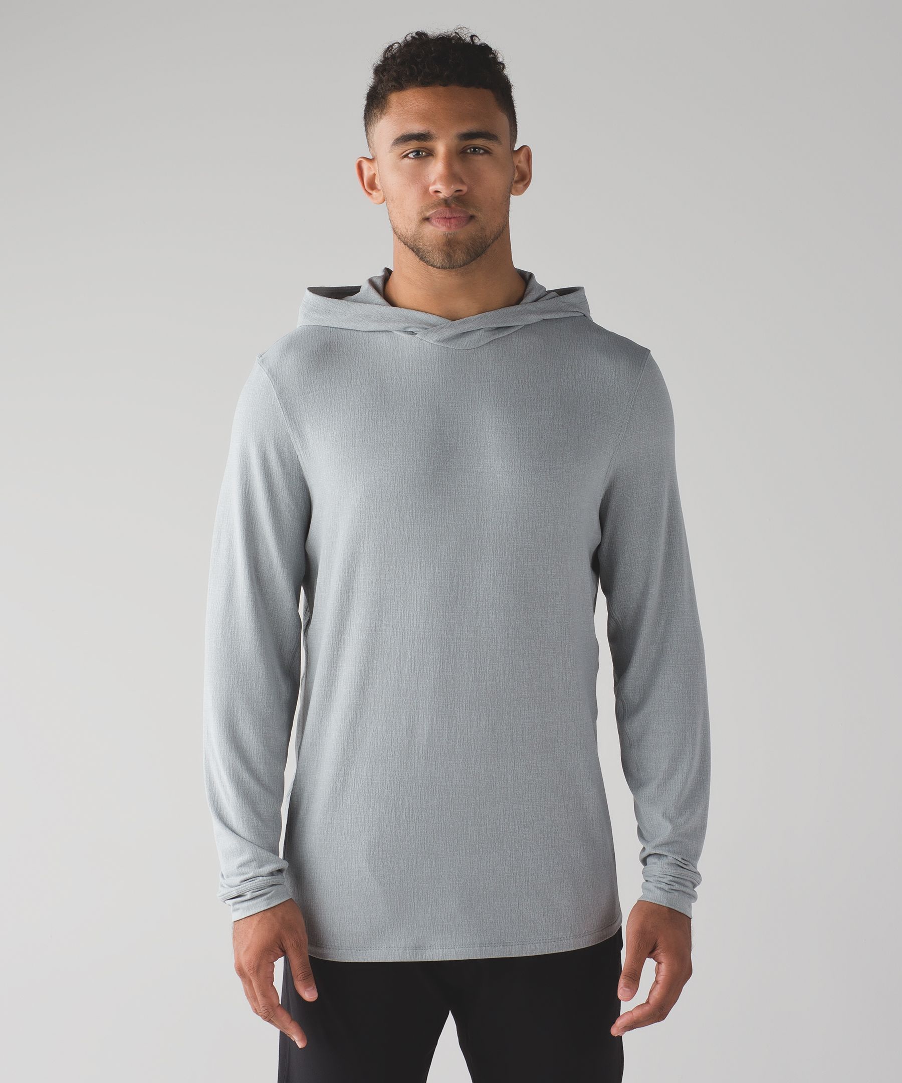 Lululemon Mens Long Sleeve Tops Outlet Shop - Black / Rhino Grey Drysense  Long Sleeve