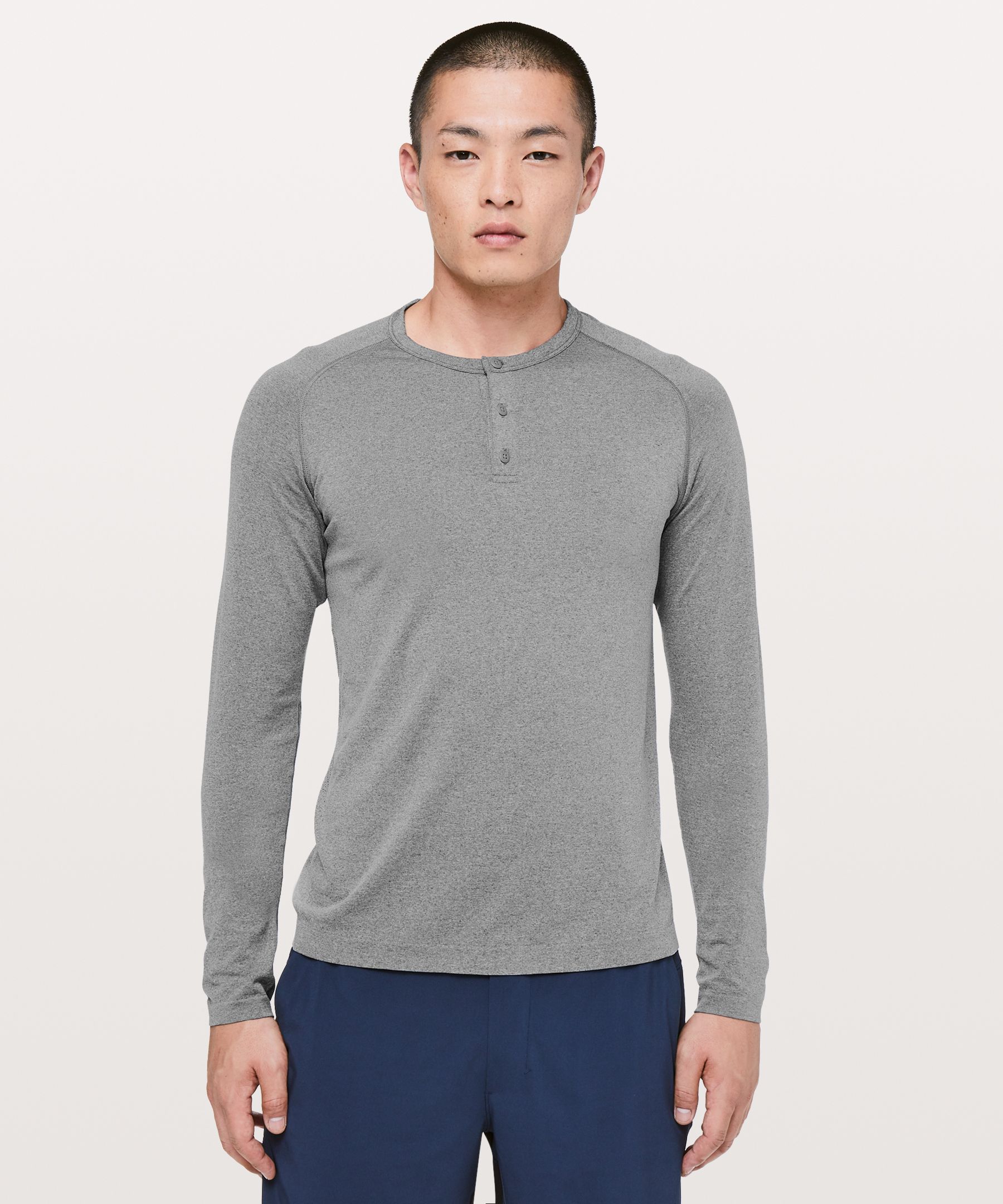 black/white Metal Vent Tech Long Sleeve Henley