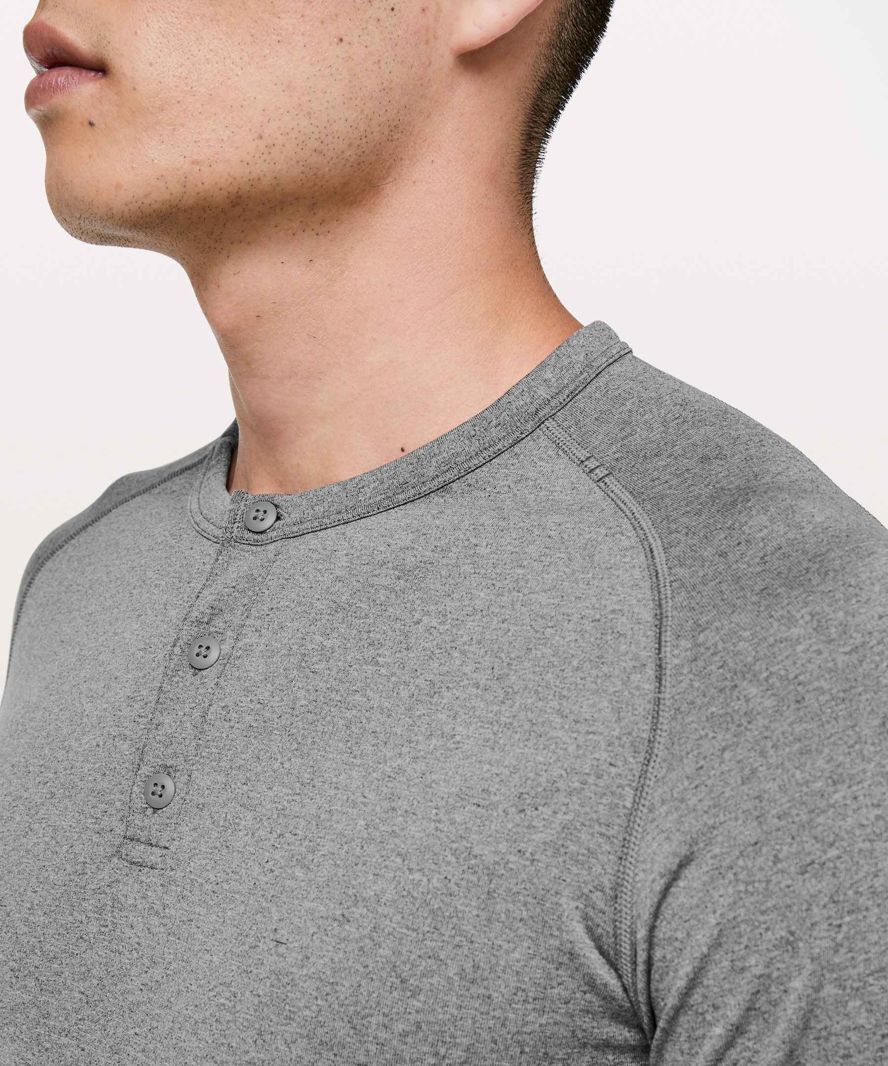 black/white Metal Vent Tech Long Sleeve Henley