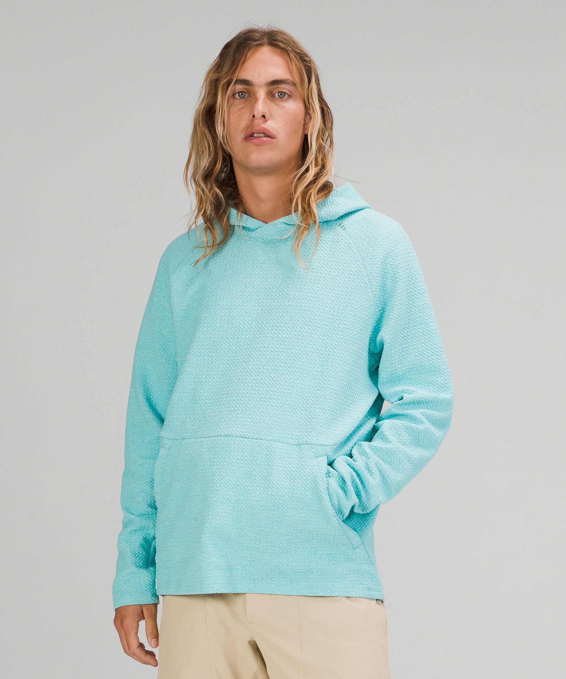 Lululemon At Ease Hoodie In Heathered Electric Turquoise/black