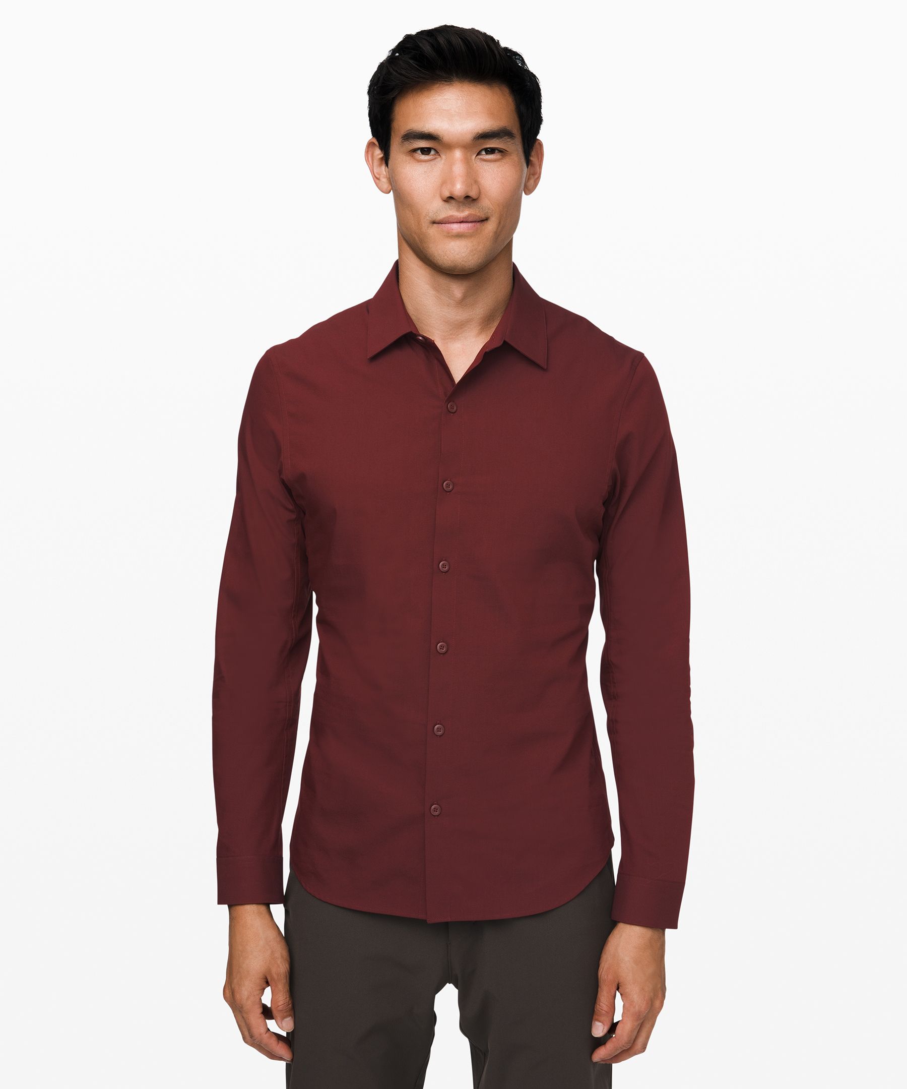 Lululemon Down To The Wire Slim Fit Long Sleeve *online Only In Mahogany