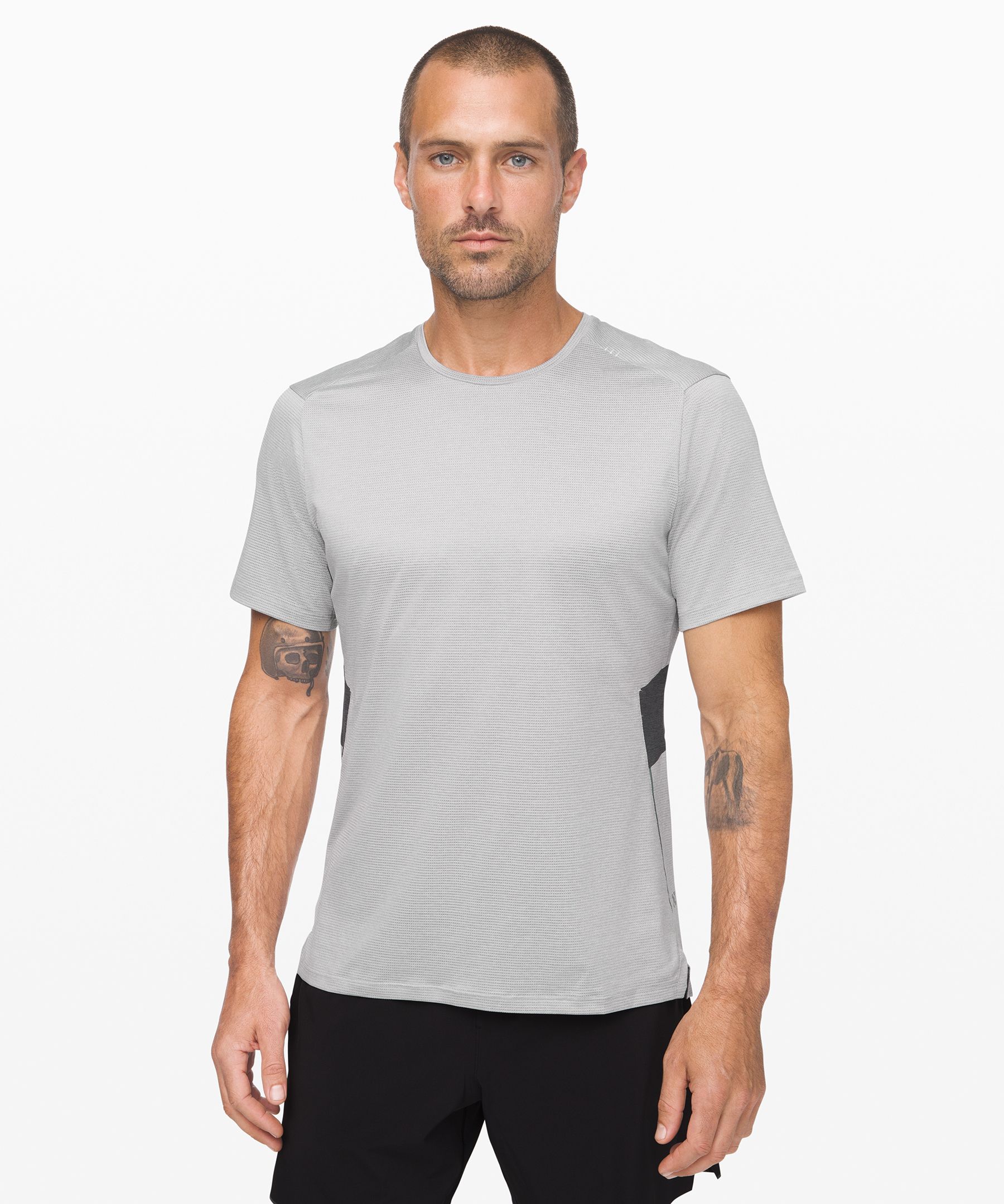 Lululemon Fast And Free Short Sleeve In Heathered Sea Salt/heathered Obsidian