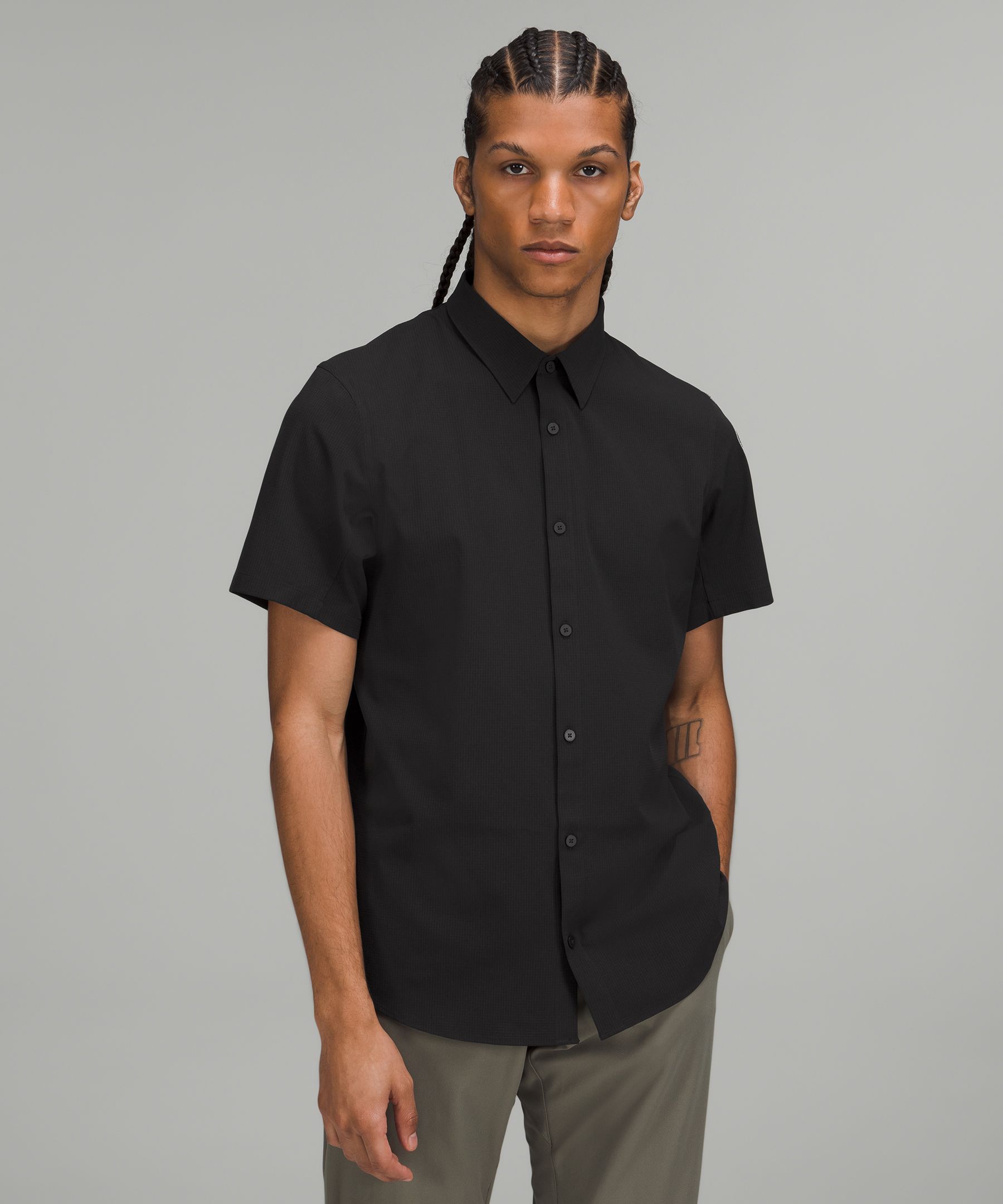 Lululemon Airing Easy Short Sleeve Shirt Ventlight Mesh In Black