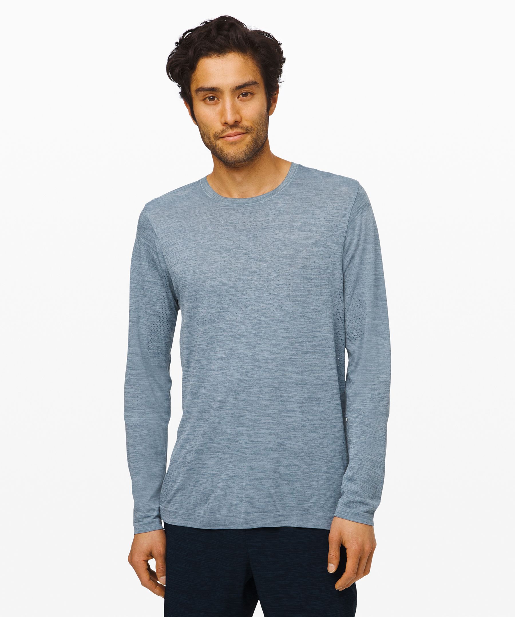 Lululemon Metal Vent Breathe Long Sleeve In Blue Charcoal/chambray