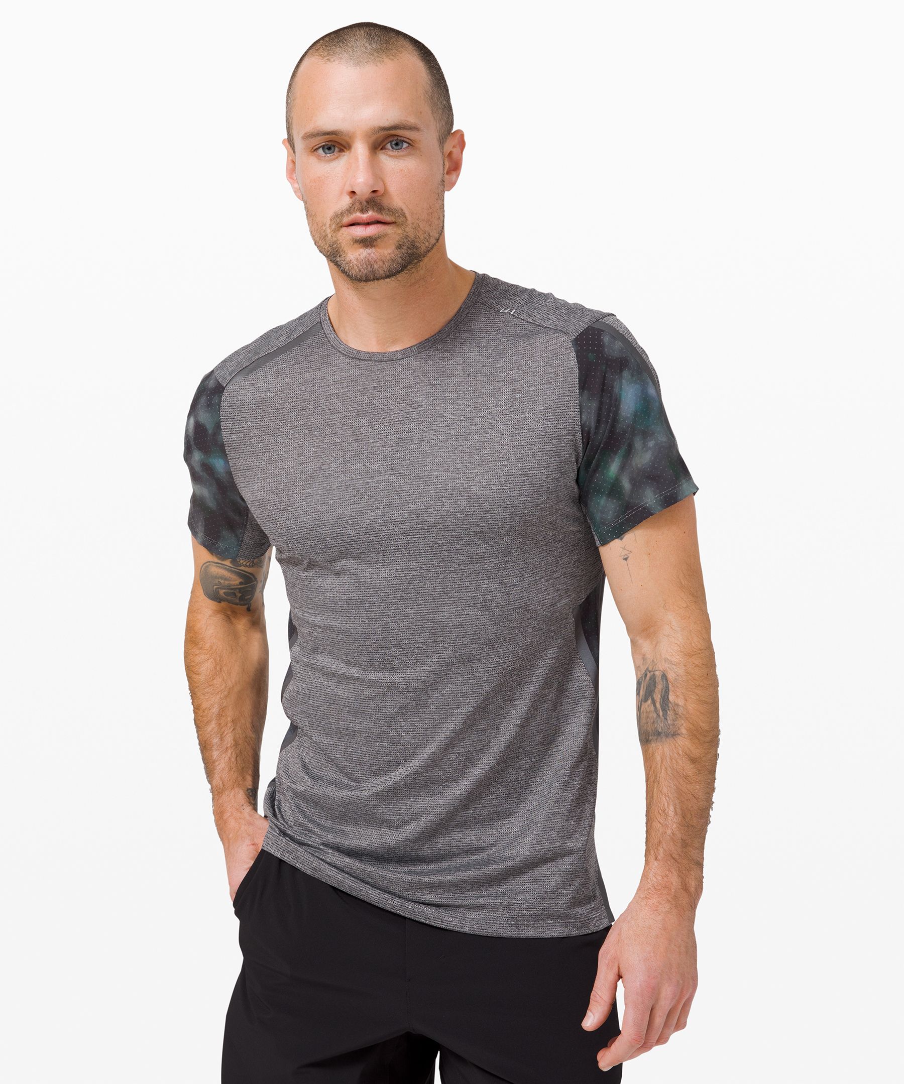 Lululemon Fast And Free Short Sleeve Elite In Heathered Graphite Grey/nebula Camo