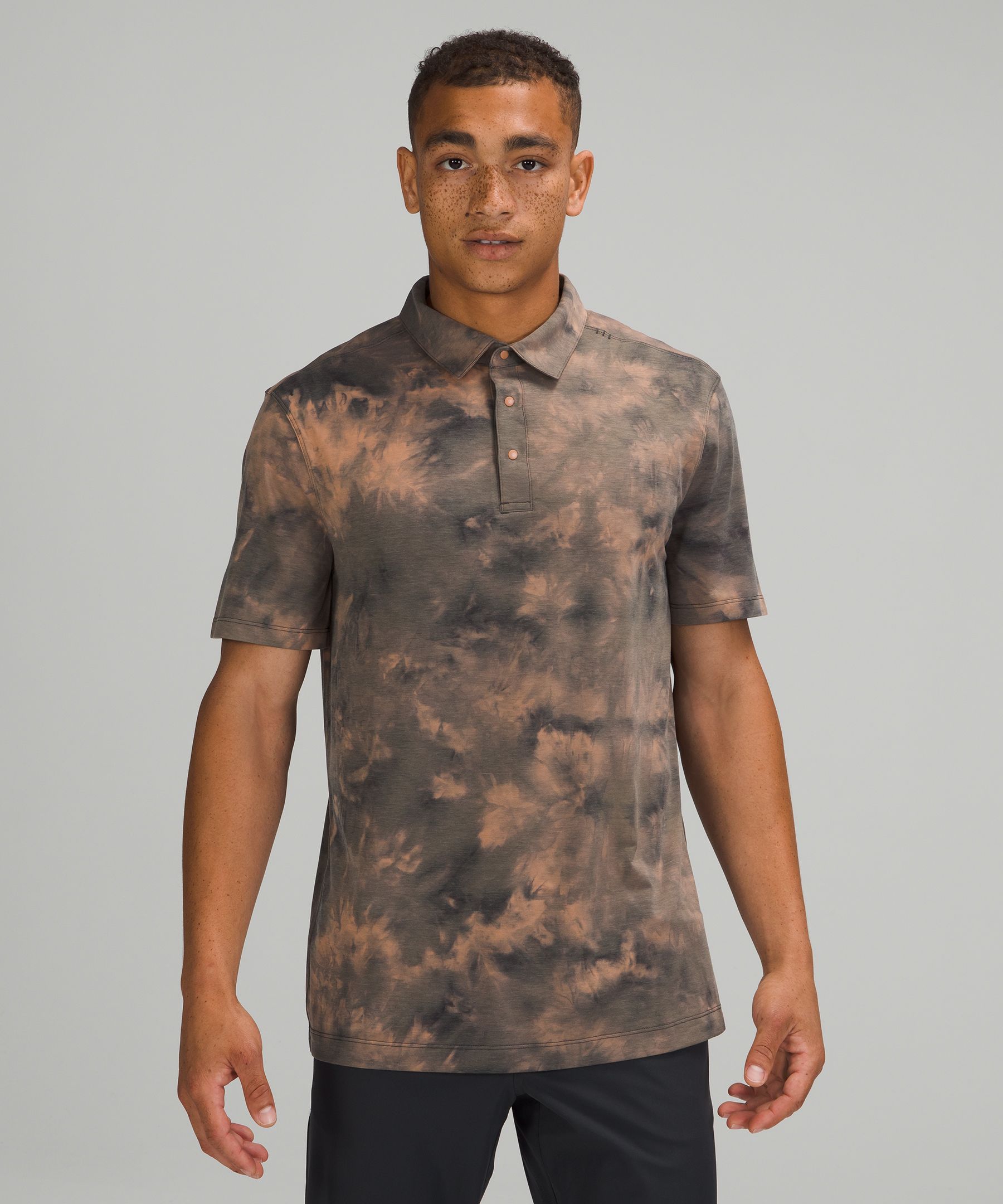 Lululemon Evolution Short Sleeve Polo Shirt Pique Fabric In Diamond Dye Sedona Sunset Graphite Grey