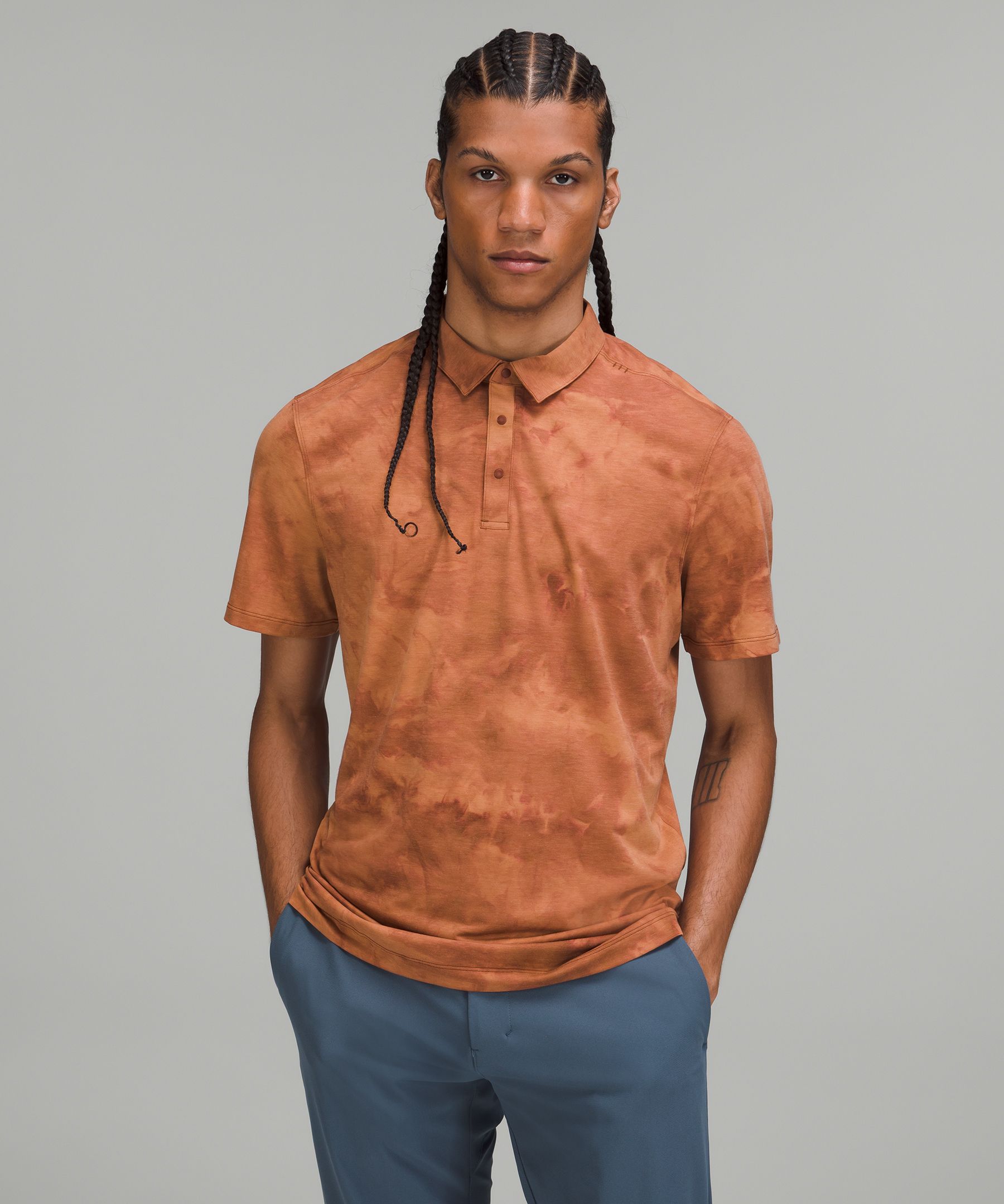 Lululemon Evolution Short Sleeve Polo Shirt In Tidal Dye Desert Sun Date Brown