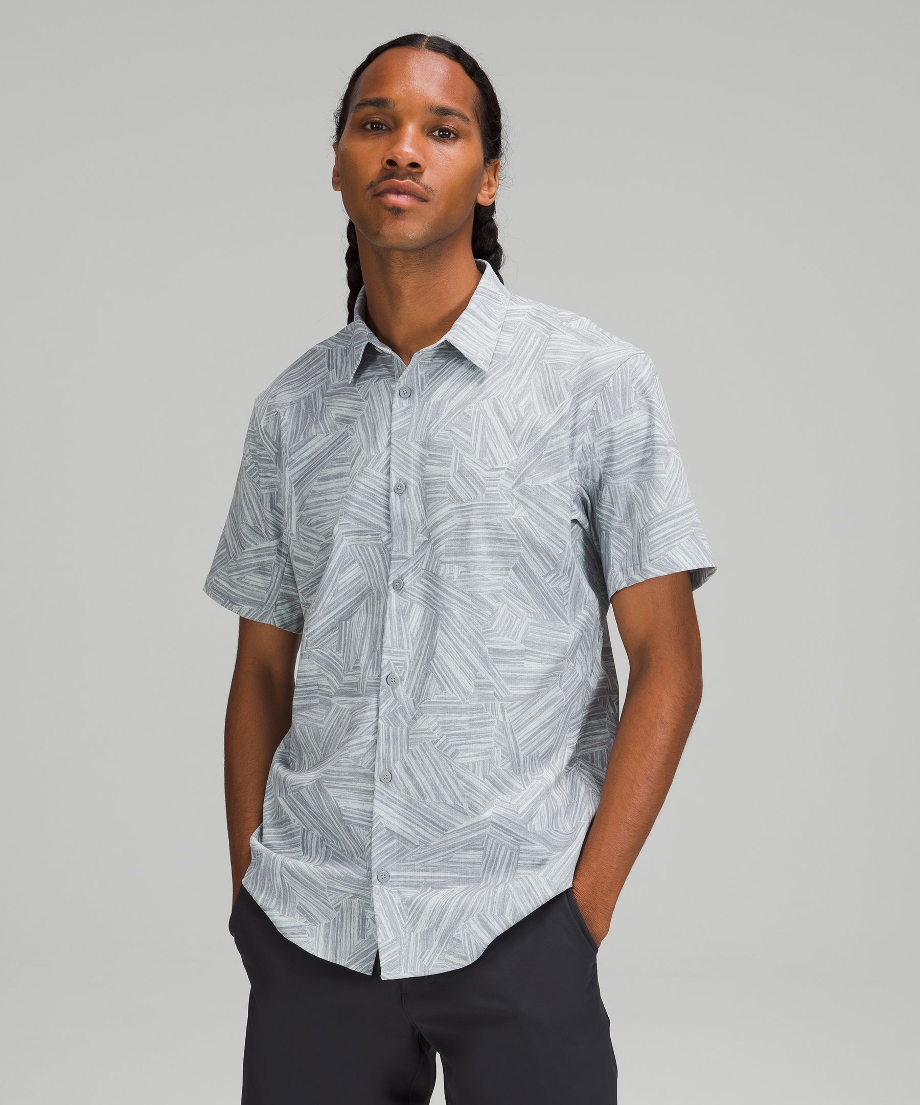 Lululemon Airing Easy Short Sleeve Button Up Shirt Ventlight Mesh In Flat  Cut Ocean Air