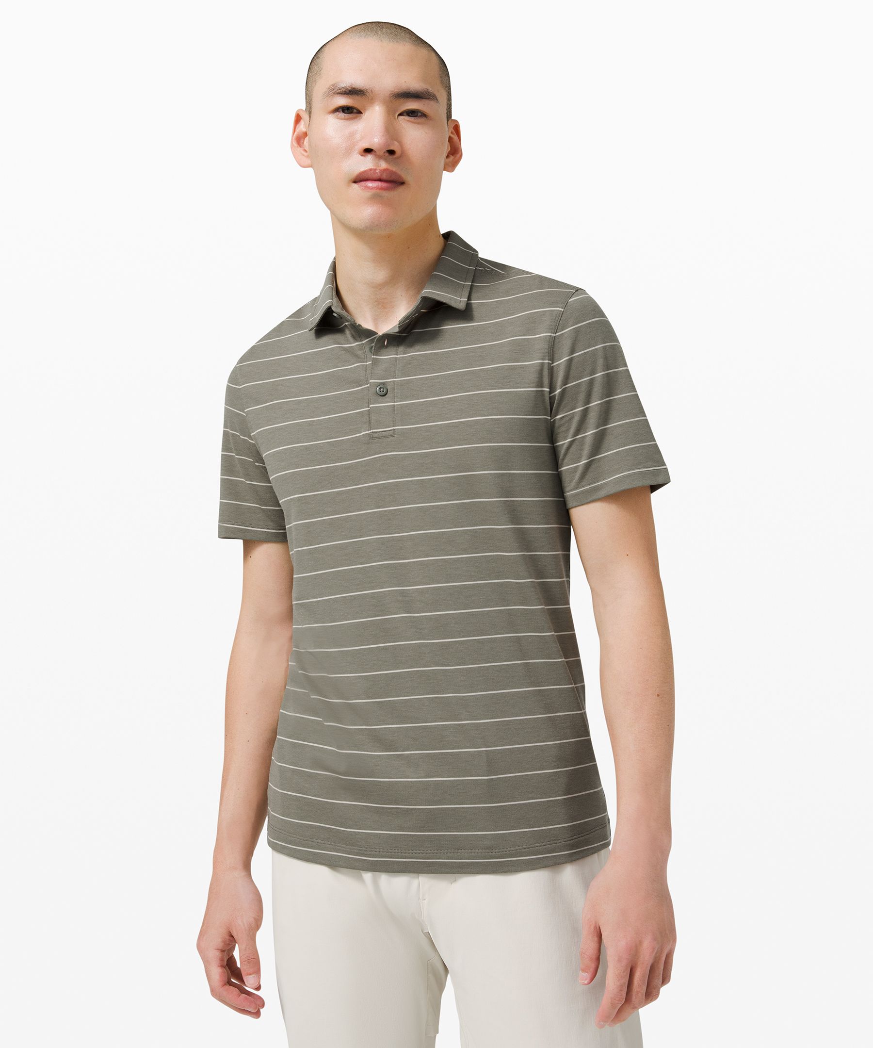 Lululemon Evolution Short Sleeve Polo Shirt In Nevis Stripe Grey Sage Light Sage