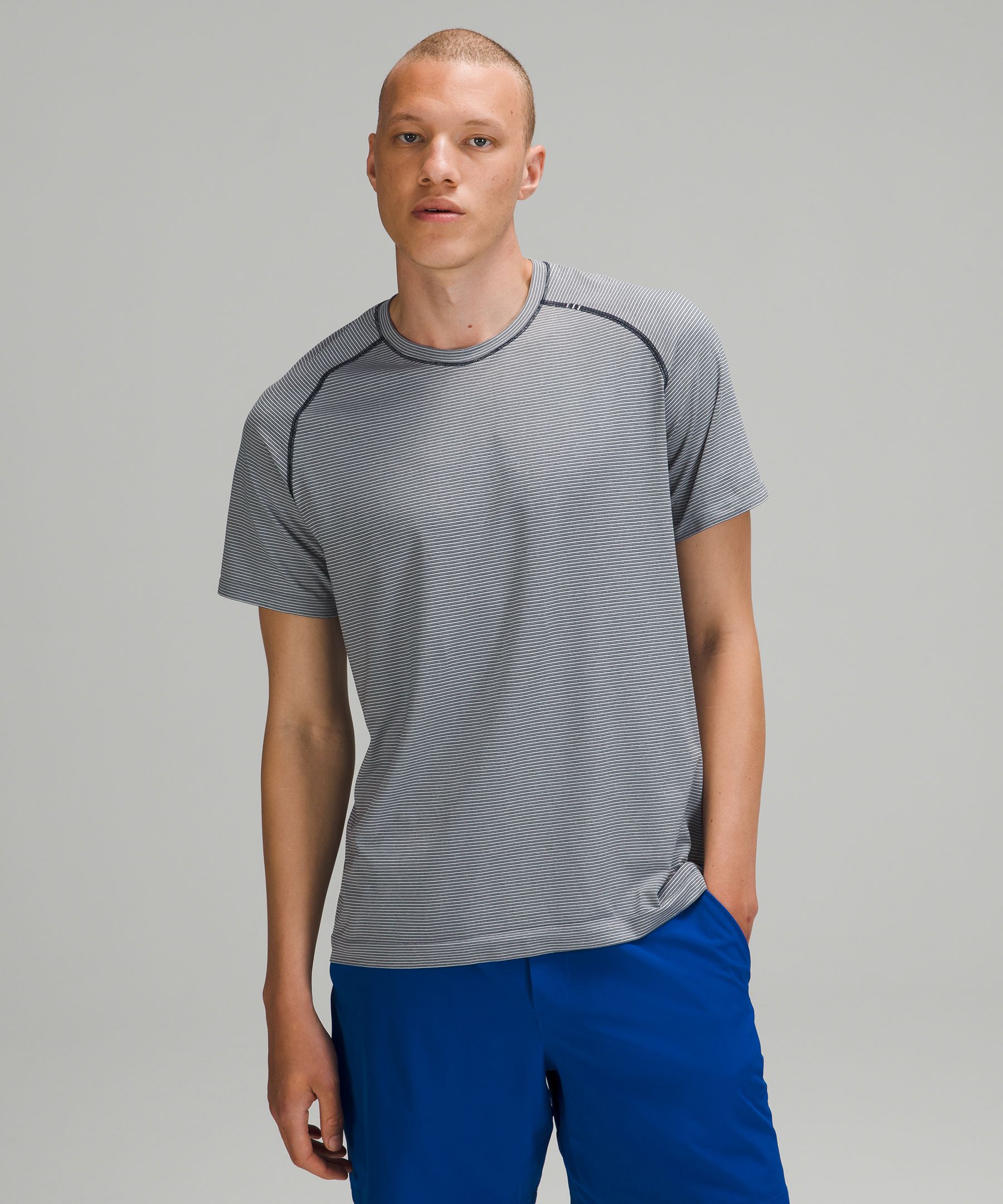 Lululemon Metal Vent Tech Short Sleeve Shirt 2.0 In Spandex Stripe Starlight/true Navy