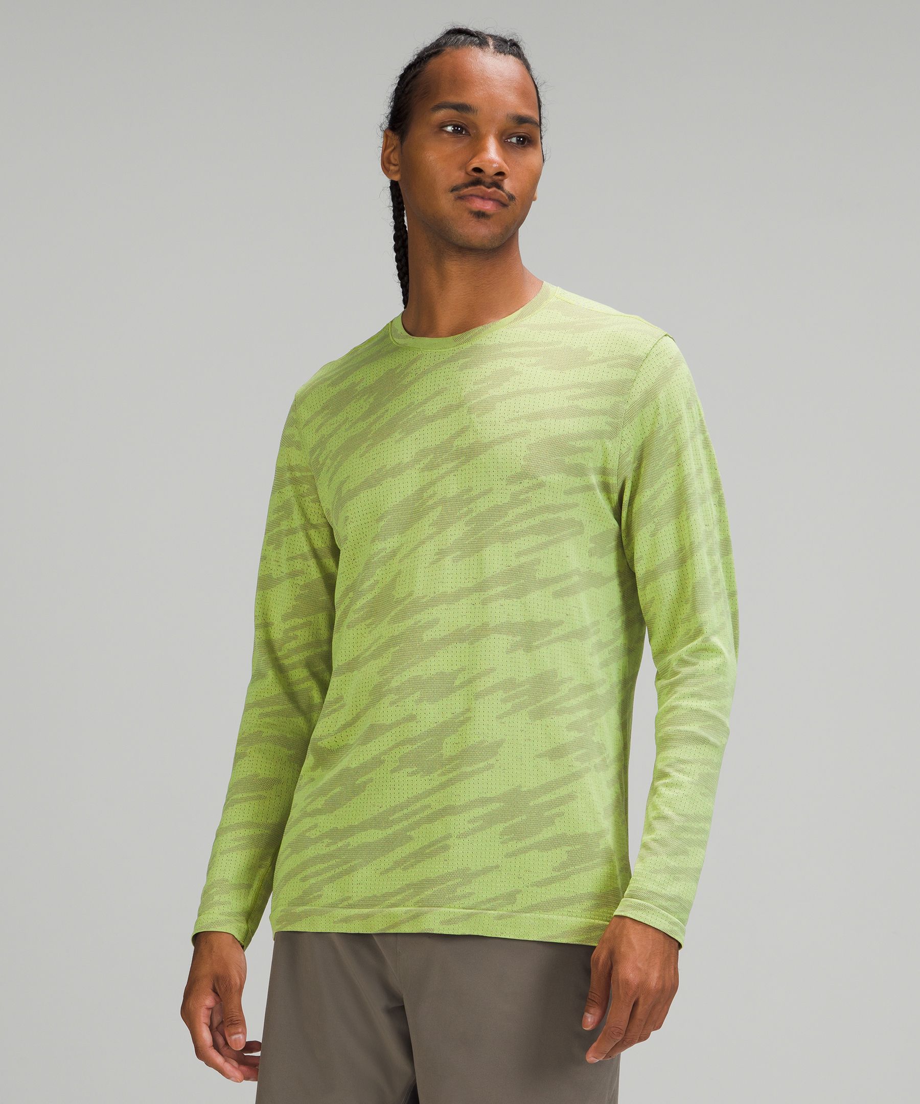 Lululemon Metal Vent Breathe Long Sleeve Shirt In Scatter Surface Rover/neo Mint