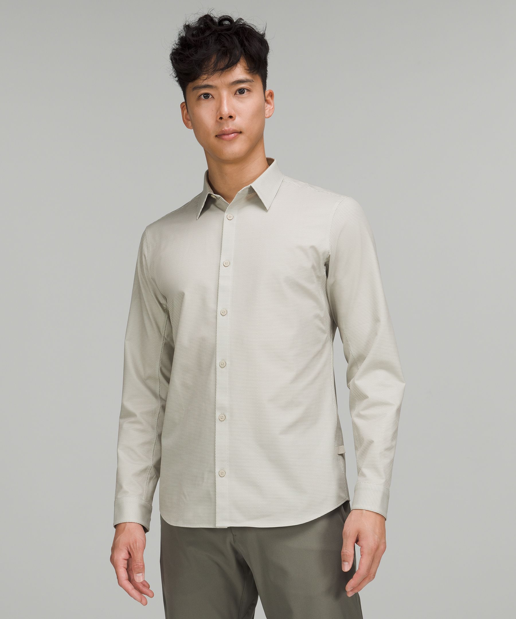 Lululemon New Venture Long Sleeve Shirt In Polka Squat Inverse Antique White Raw Linen