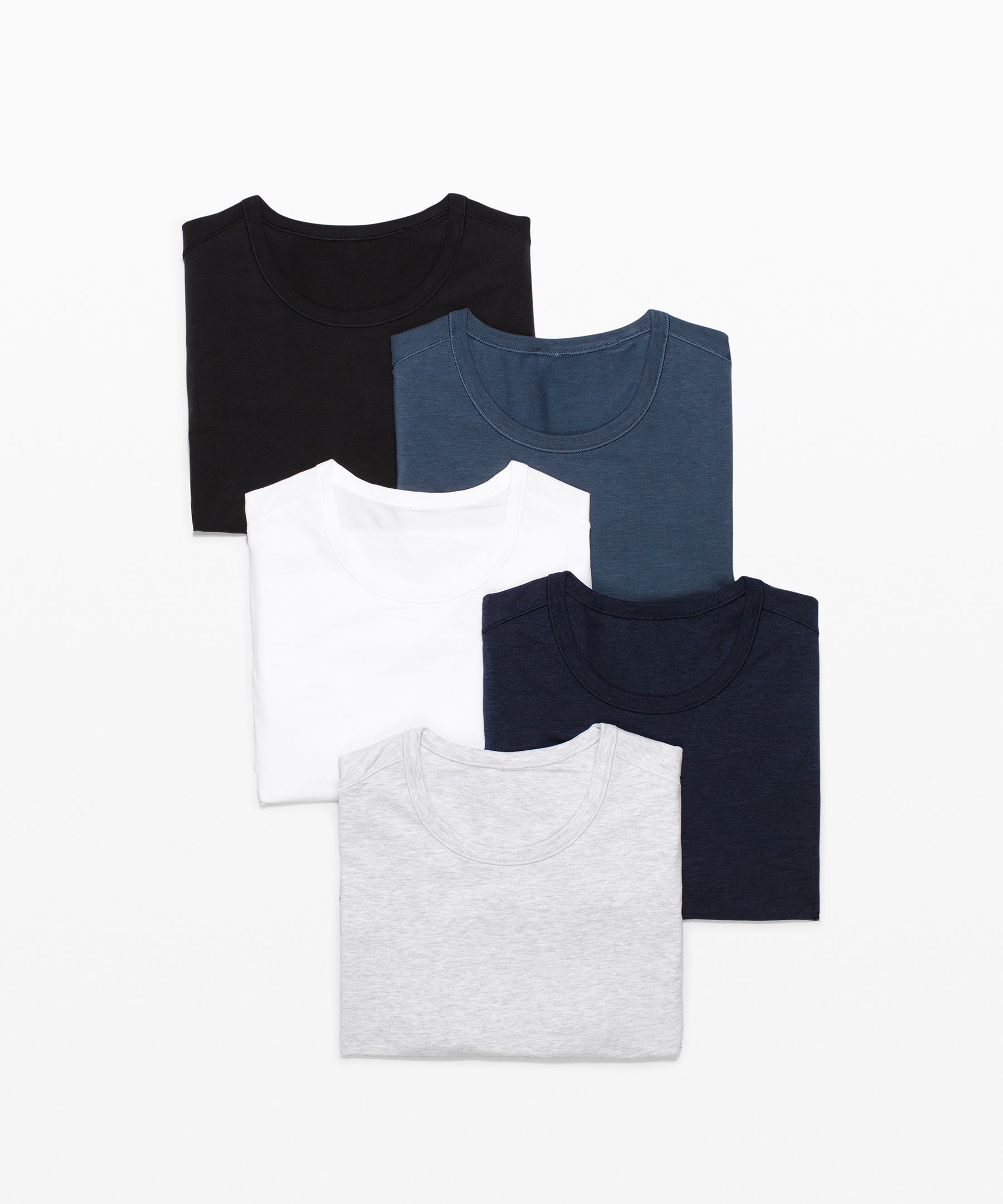 Lululemon 5 Year Basic T-shirt 5 Pack In Black/iron Blue/heathered Core Ultra Light Grey