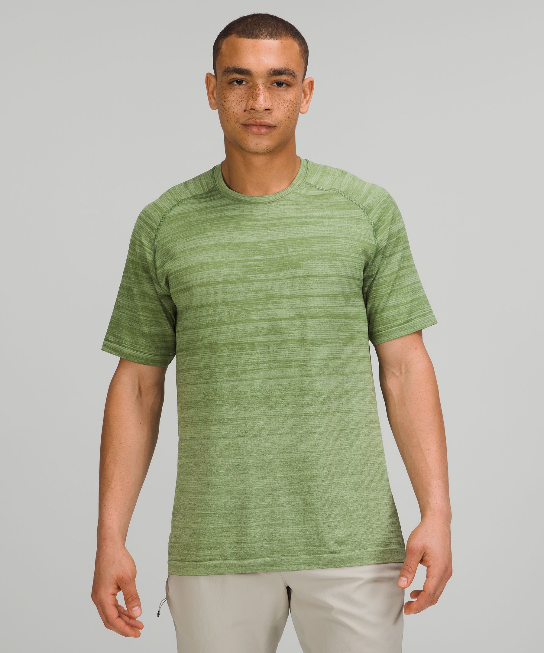 Lululemon Metal Vent Tech Short Sleeve Shirt 2.0 In Static Storm Stripe Creamy Mint/cedar Green