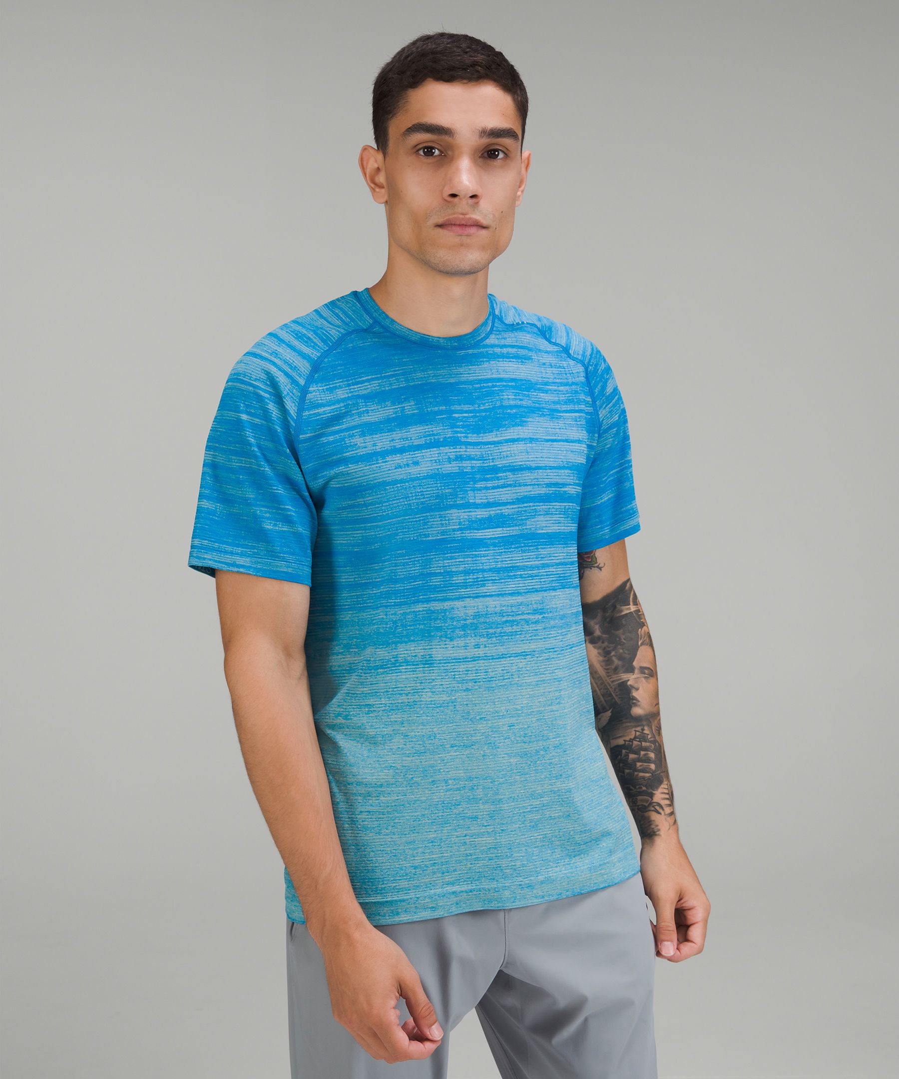 Lululemon Metal Vent Tech Short Sleeve Shirt 2.0 In Static Storm Stripe Prosecco/poolside
