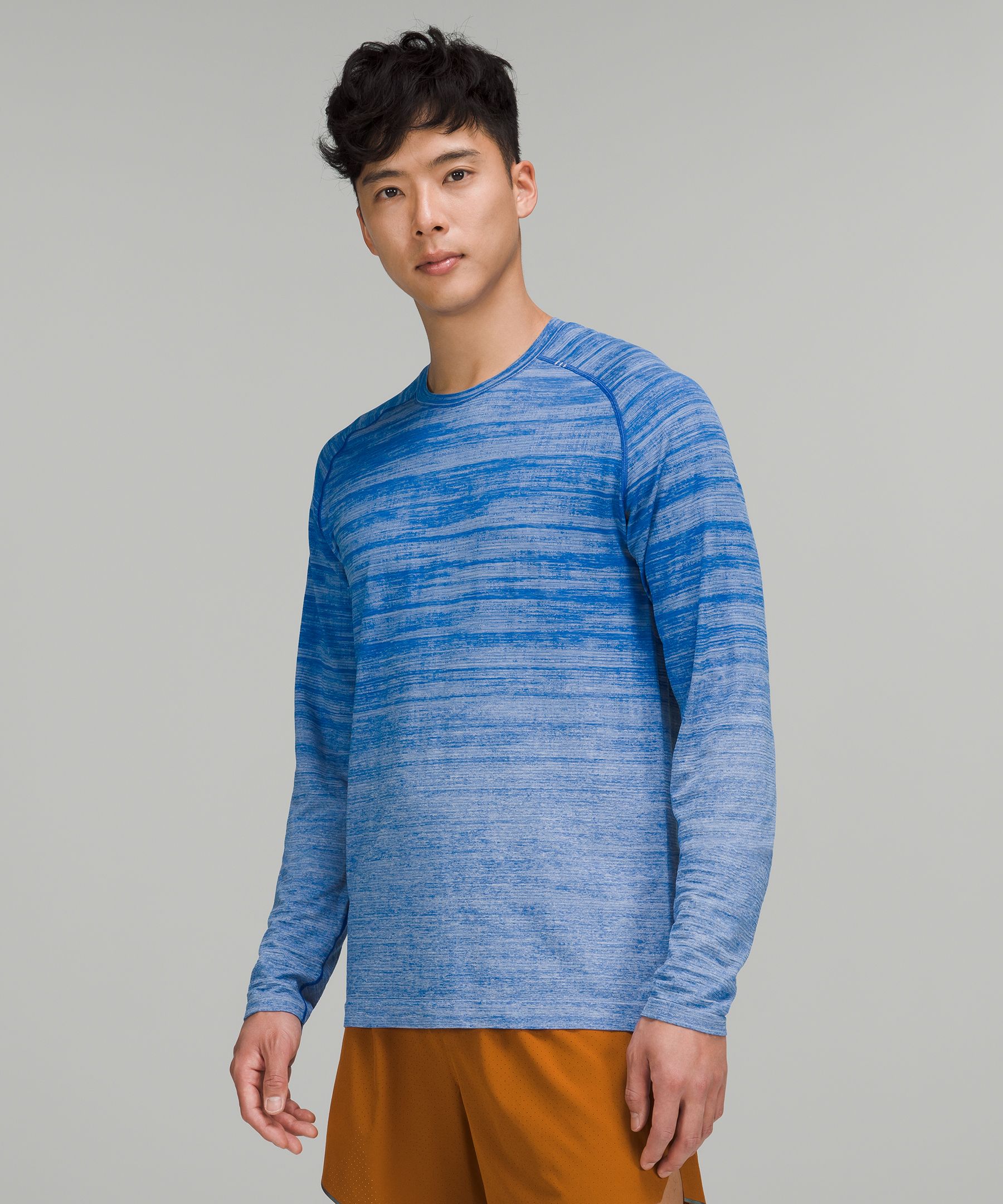 Lululemon Metal Vent Tech Long Sleeve Shirt 2.0 In Static Storm Stripe Blue Linen/blazer Blue Tone
