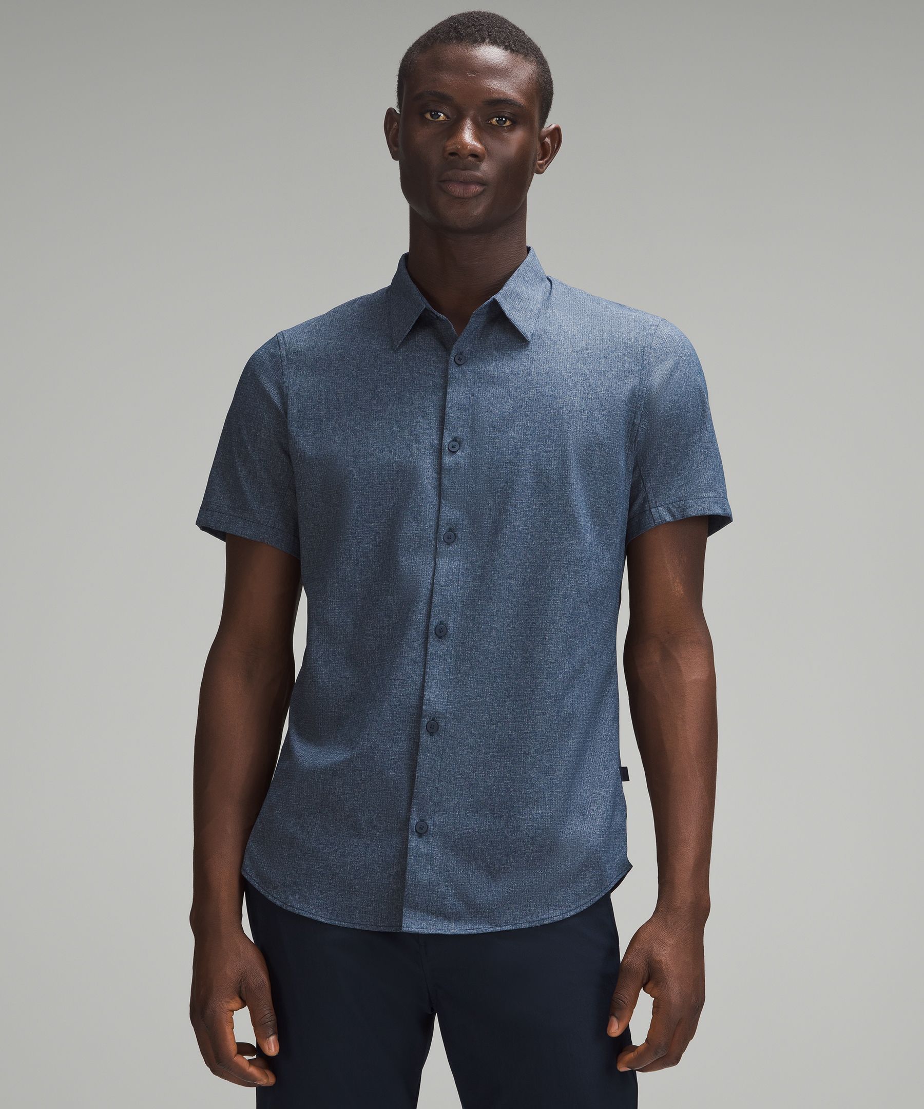 Blue short sleeve outlet button up