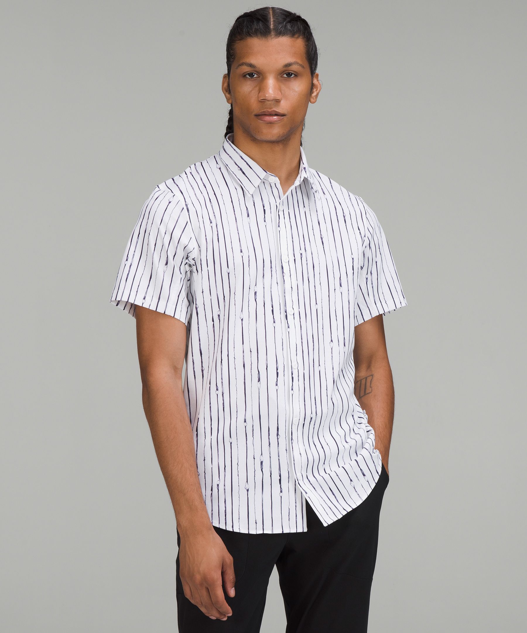 Lululemon Airing Easy Short Sleeve Shirt In Painters Stripe White Night Sea