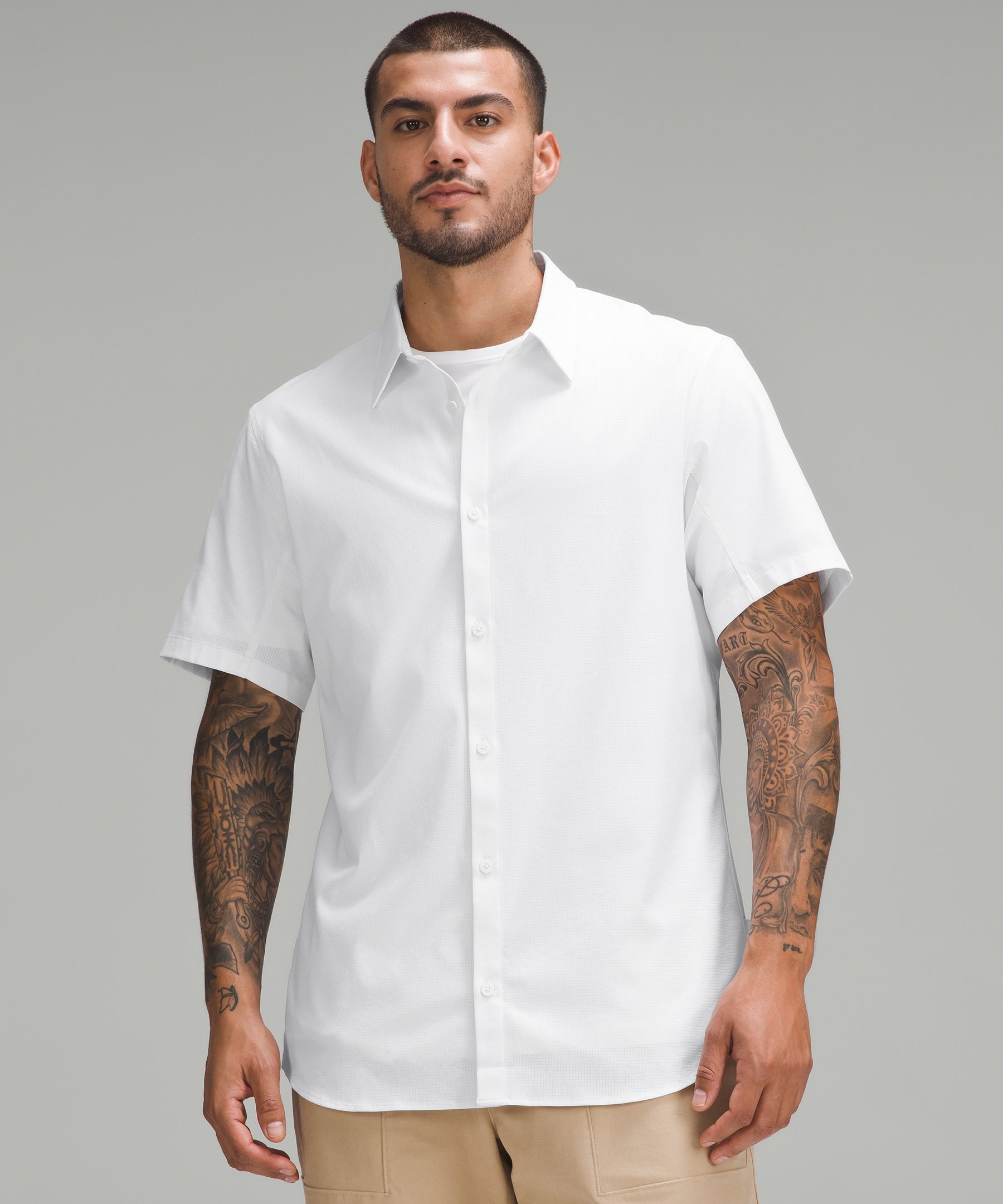 Lululemon Airing Easy Short-Sleeve Shirt - White - Size Large Wovenair Fabric