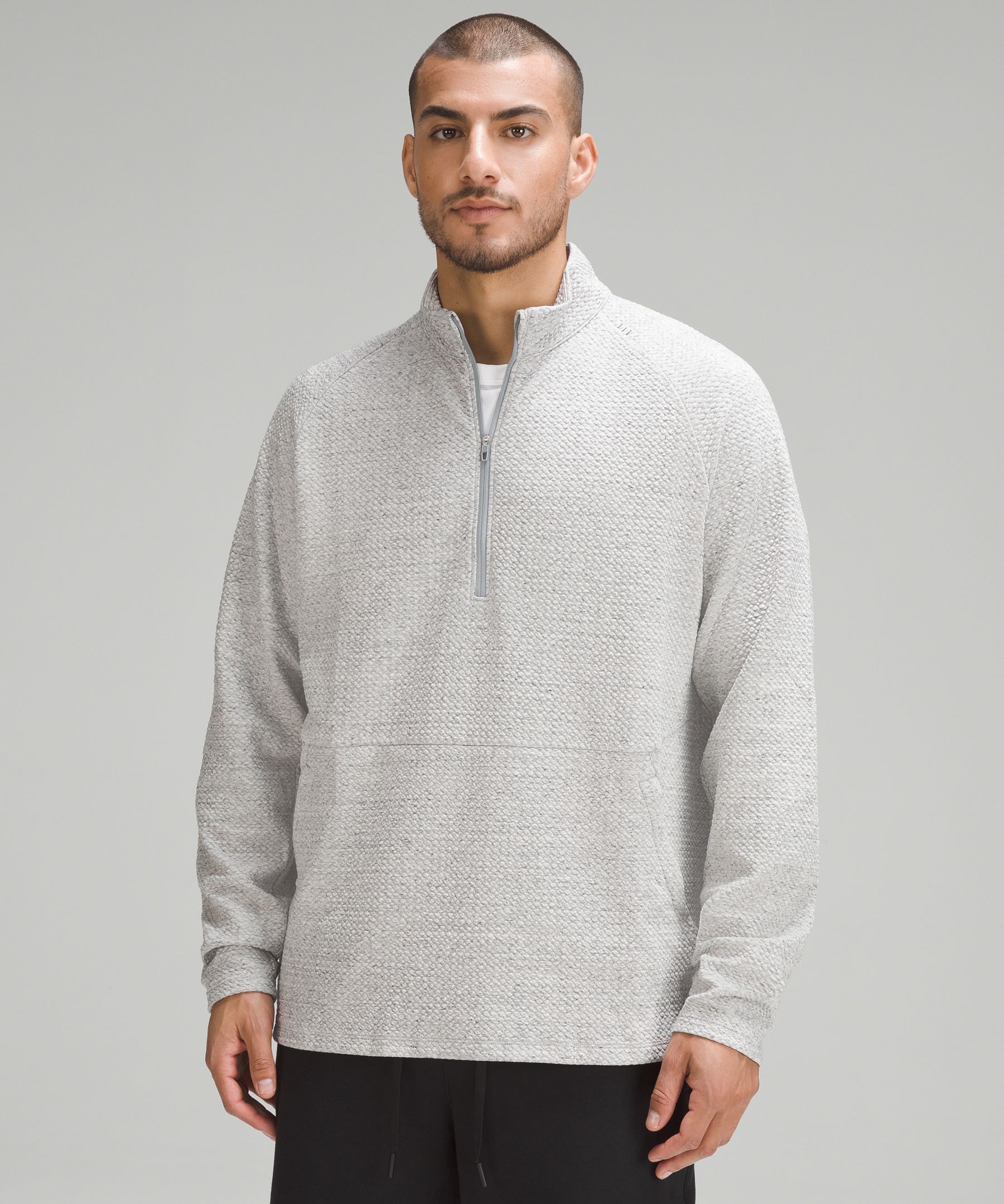 Lululemon At Ease Half Zip In Heathered Melody Light Grey/black | ModeSens