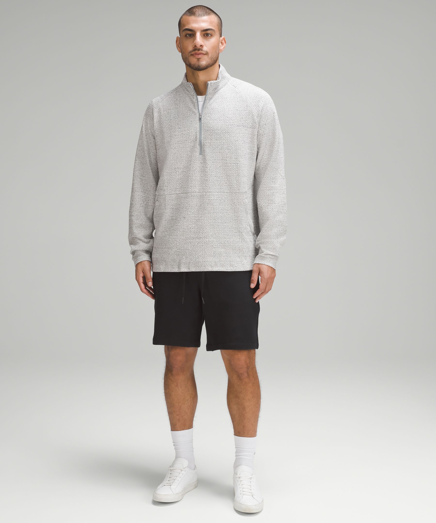 Lululemon At Ease Half Zip In Heathered Melody Light Grey/black | ModeSens