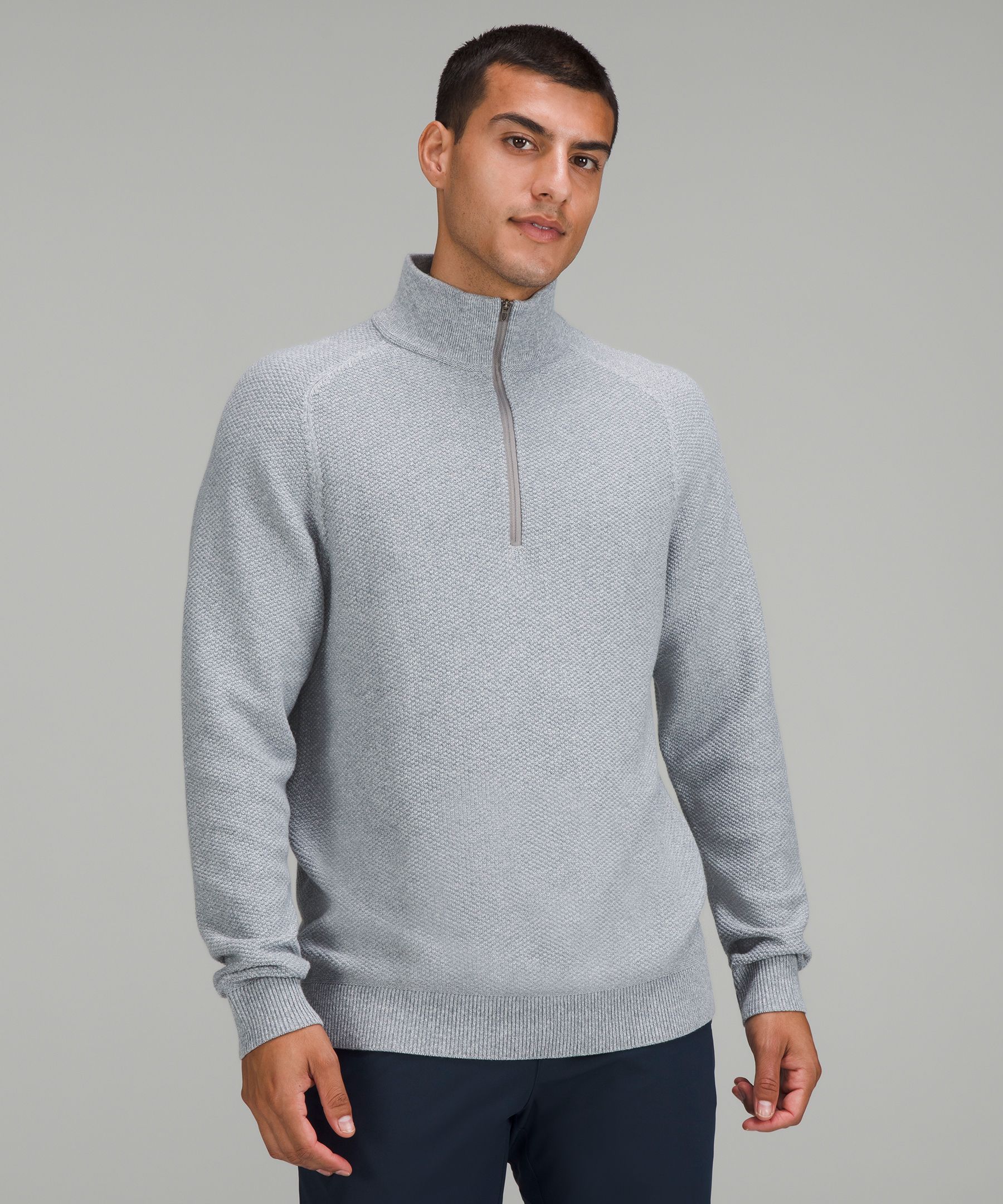 Textured Knit Half-Zip Sweater, Men's Hoodies & Sweatshirts