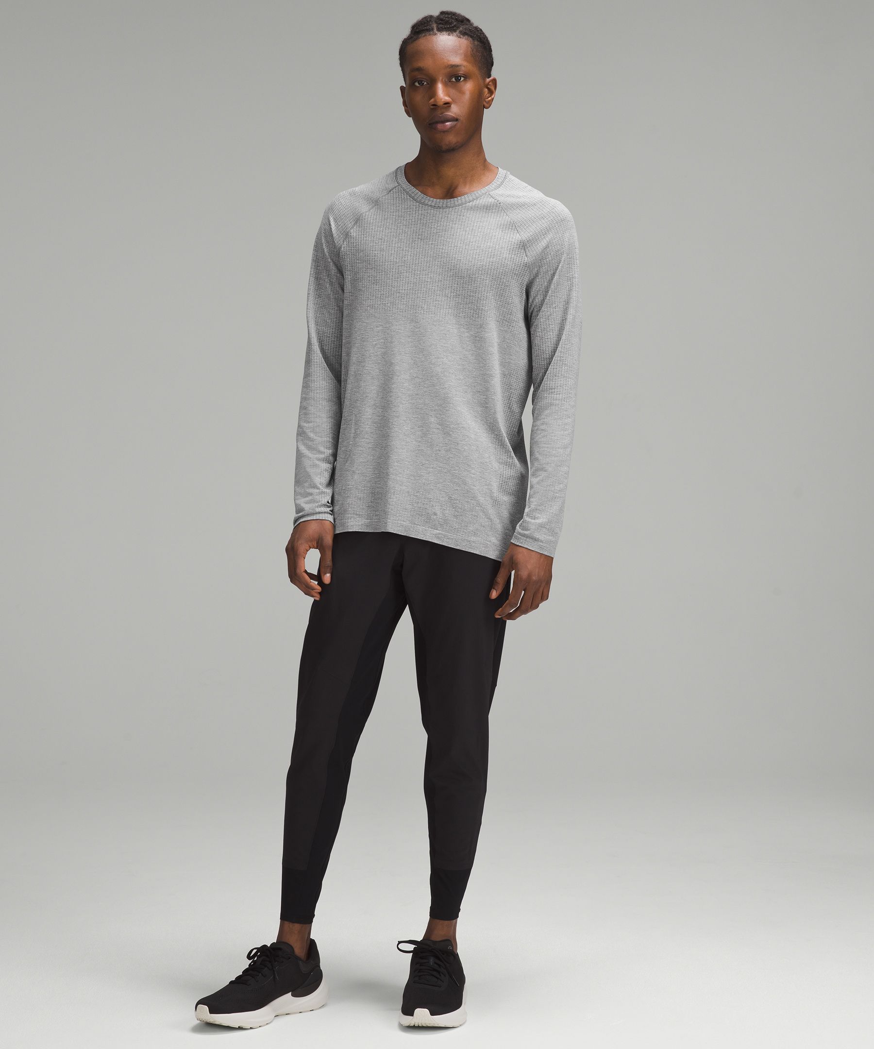 Lululemon Mens Long Sleeve Tops Outlet Shop - Black / Rhino Grey