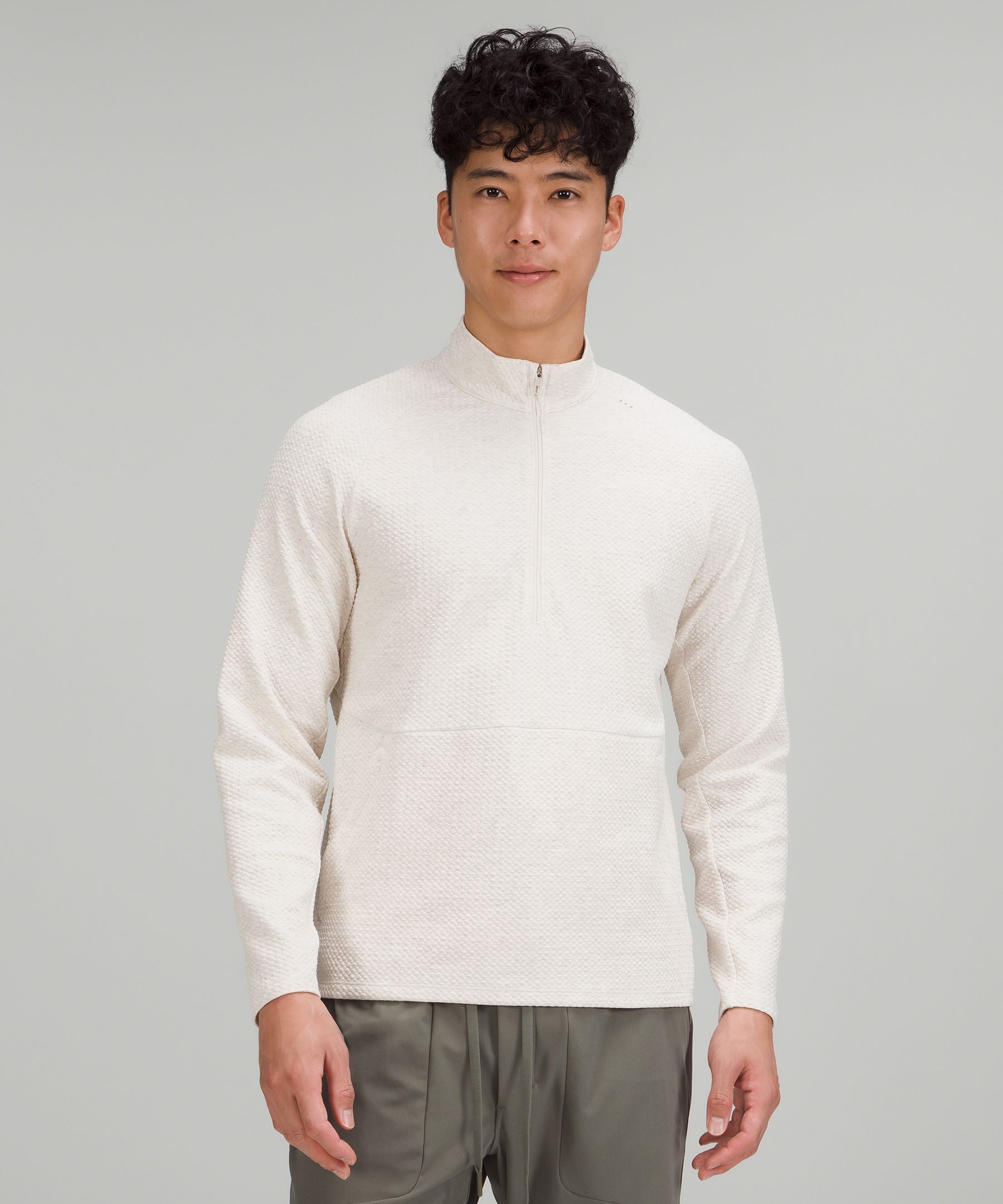 Lululemon At Ease Half-zip In Heathered Light Ivory/white
