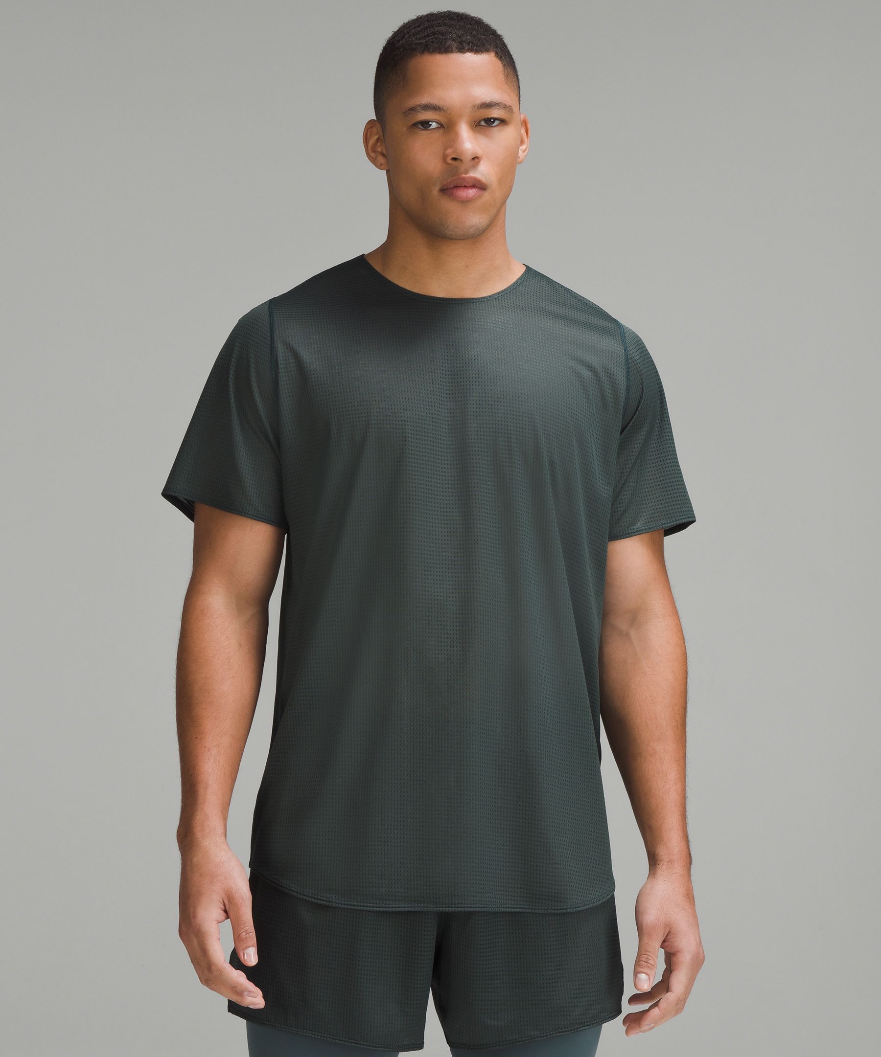 Shop Lululemon Lab Grid Mesh Short-sleeve Shirt Graphic