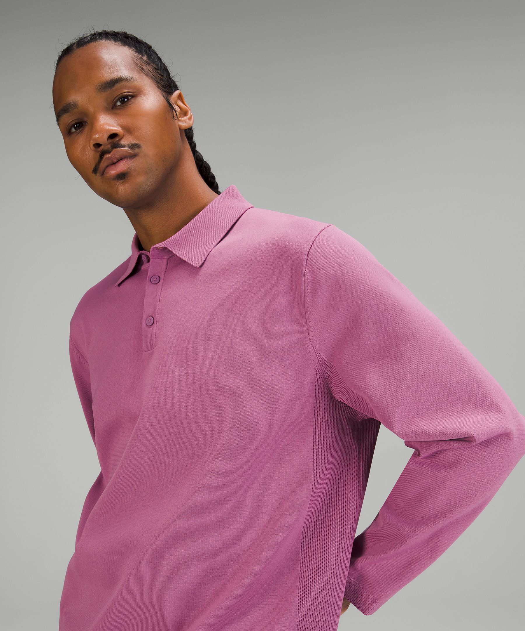 Pink long 2025 sleeve polo shirt