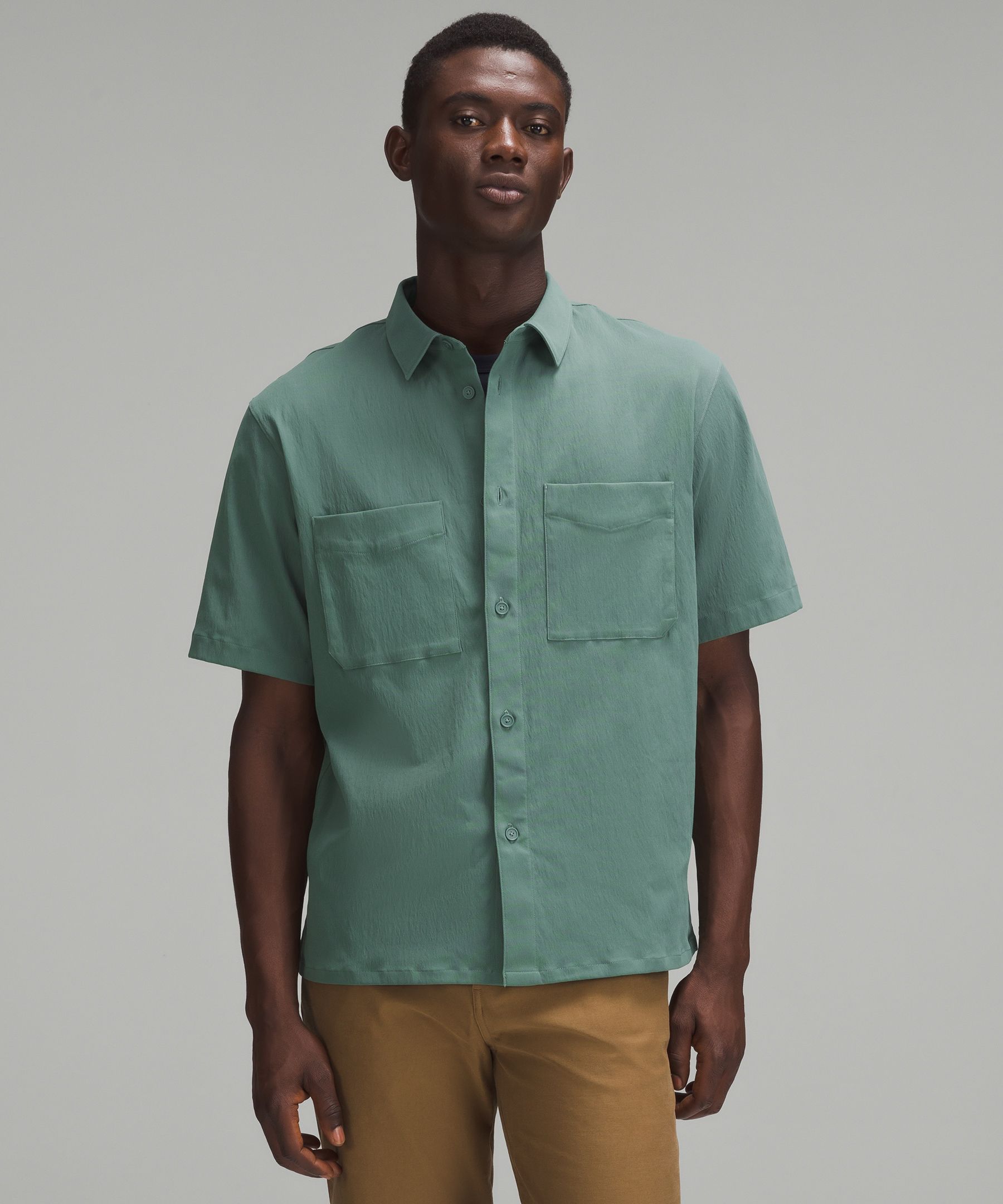 Lucky Brand Men's Short Sleeve Linen Button Up Shirt, Sagebrush Green,  Medium