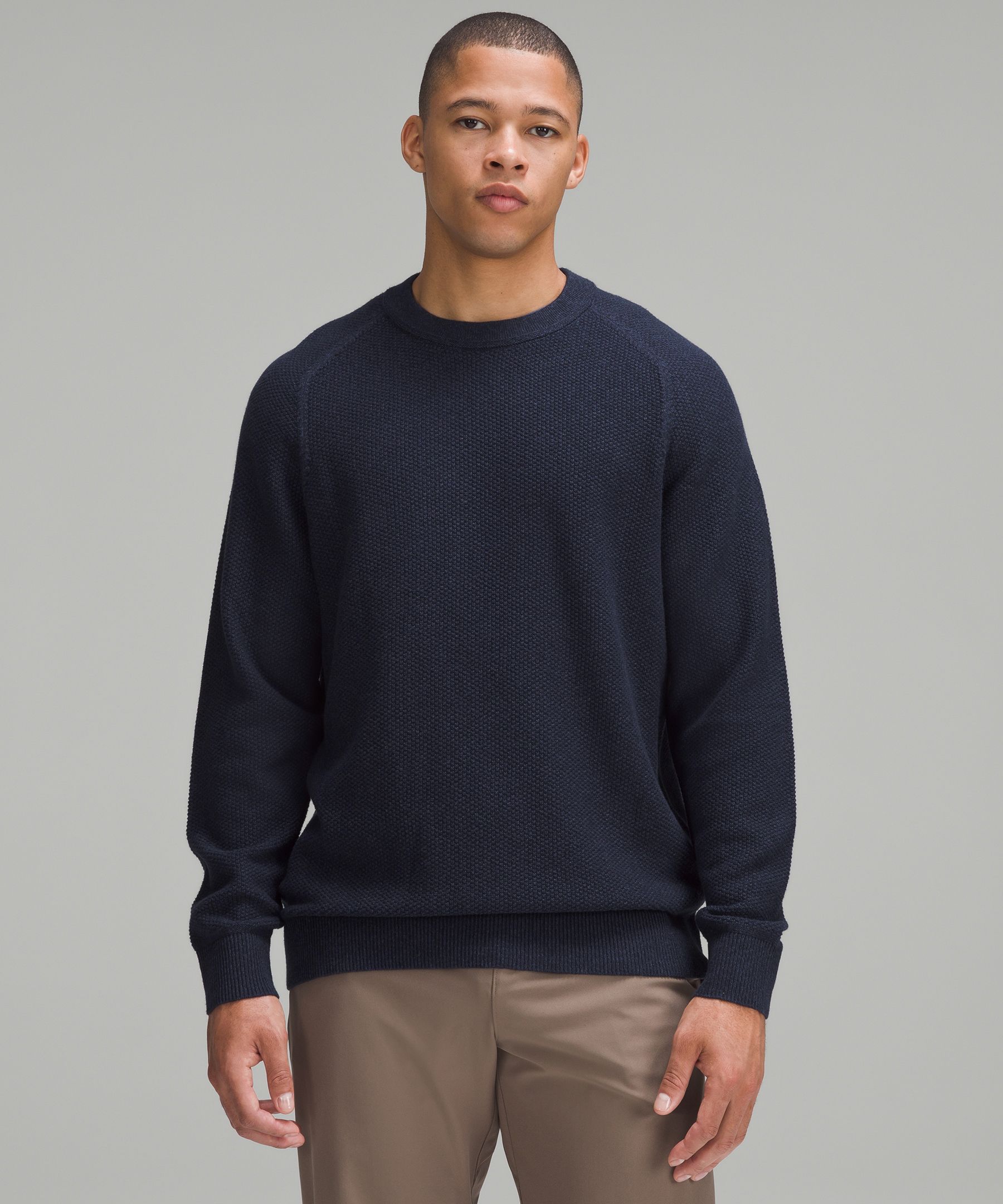 Textured Knit Crewneck Sweater, Men's Hoodies & Sweatshirts