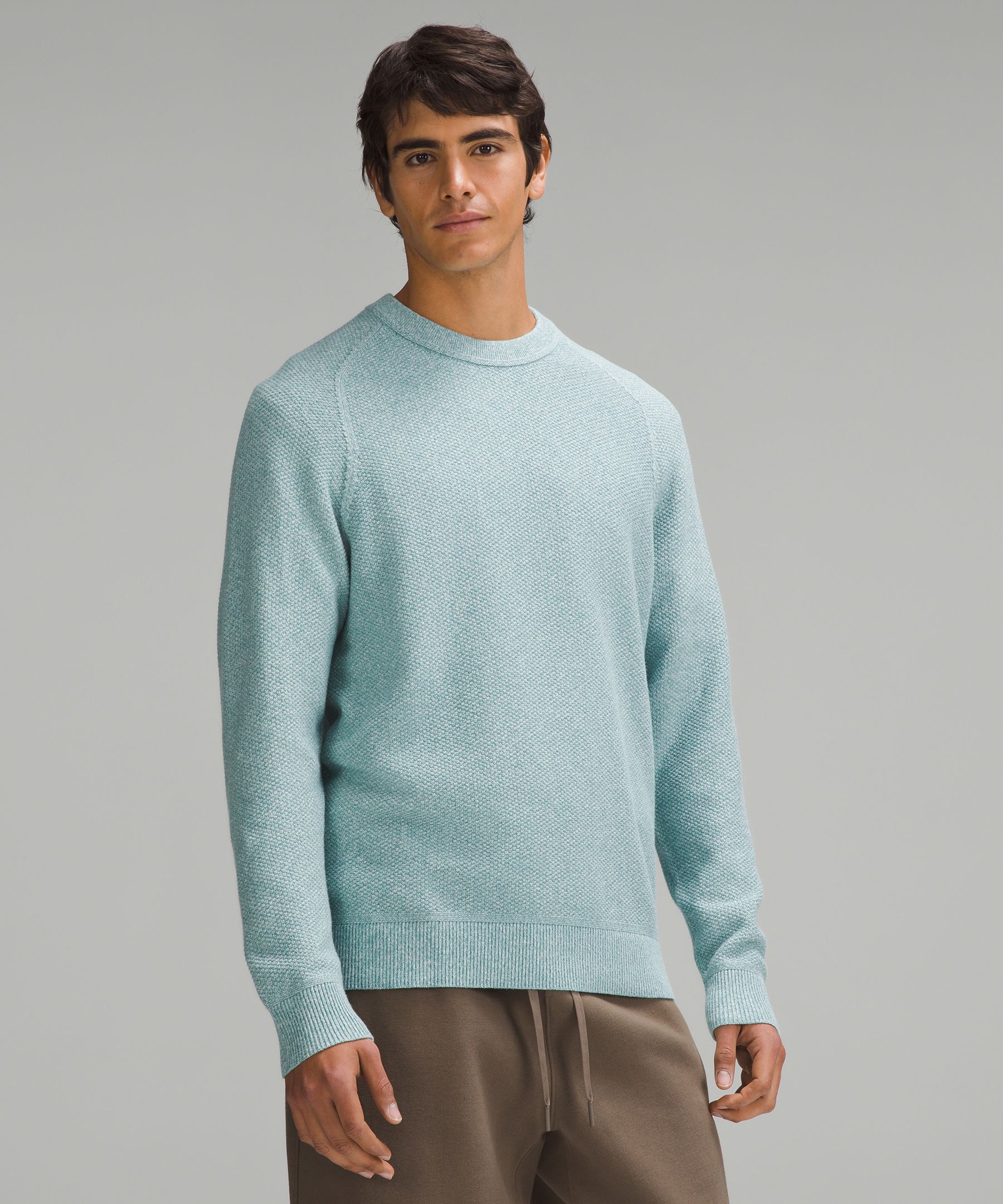 Textured Knit Crewneck Sweater, Men's Hoodies & Sweatshirts