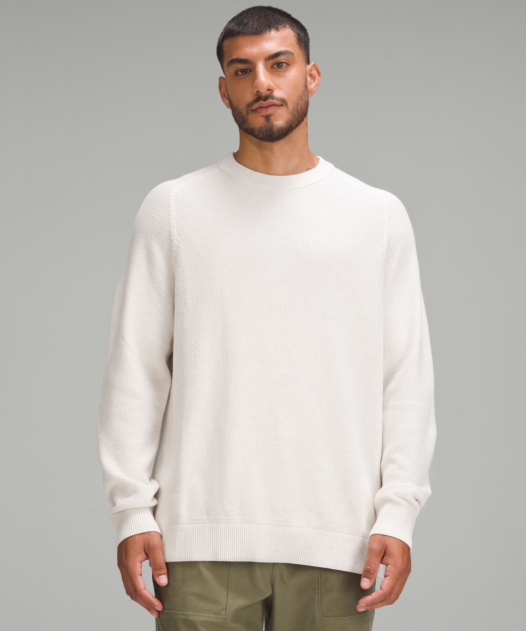 Textured Knit Crewneck Sweater, Men's Hoodies & Sweatshirts