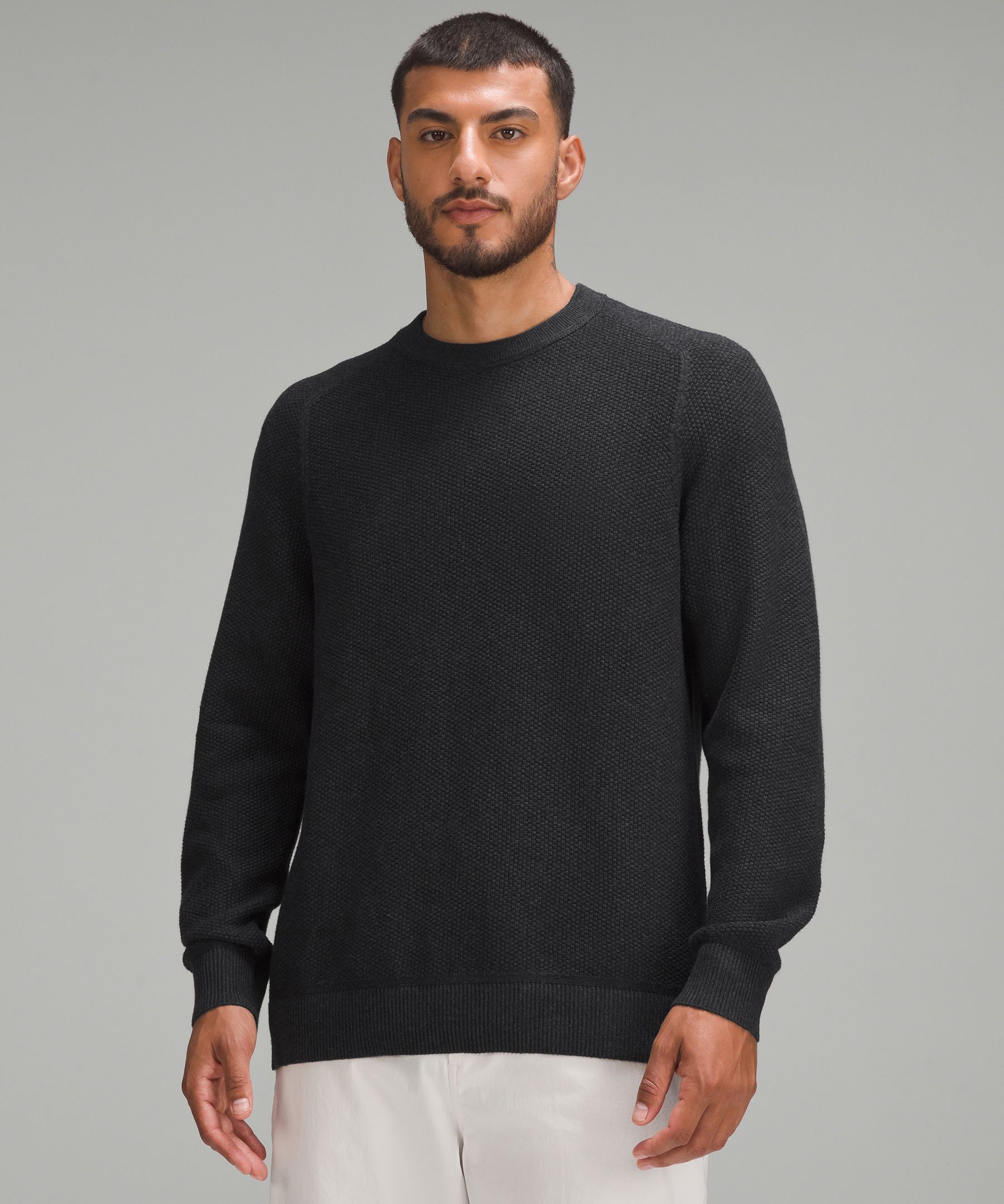 Textured Knit Crewneck Sweater, Men's Hoodies & Sweatshirts