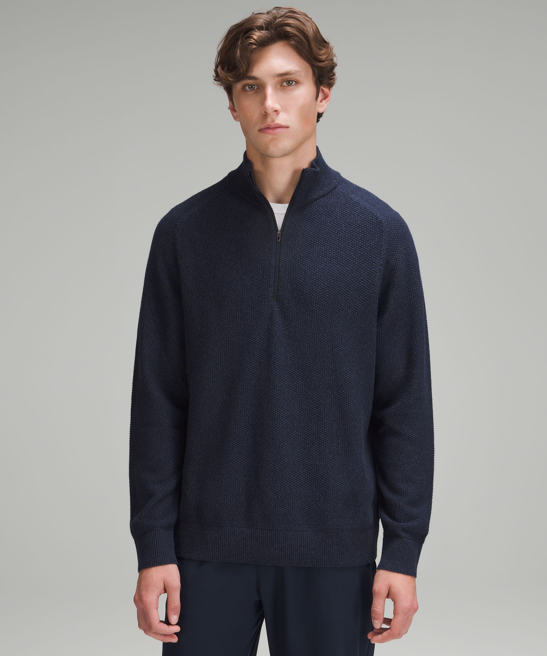 Textured Cotton-Blend Jersey Half-Zip Sweater