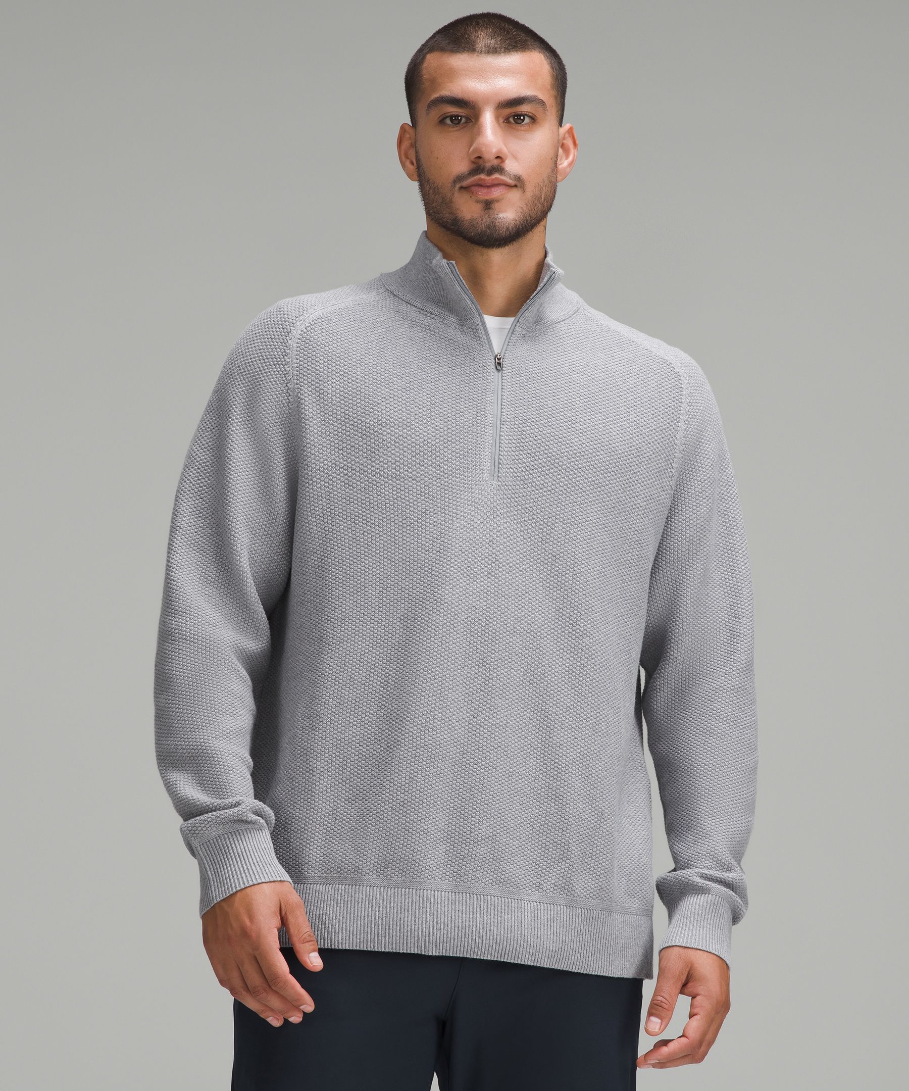 Textured Cotton-Blend Jersey Half-Zip Sweater