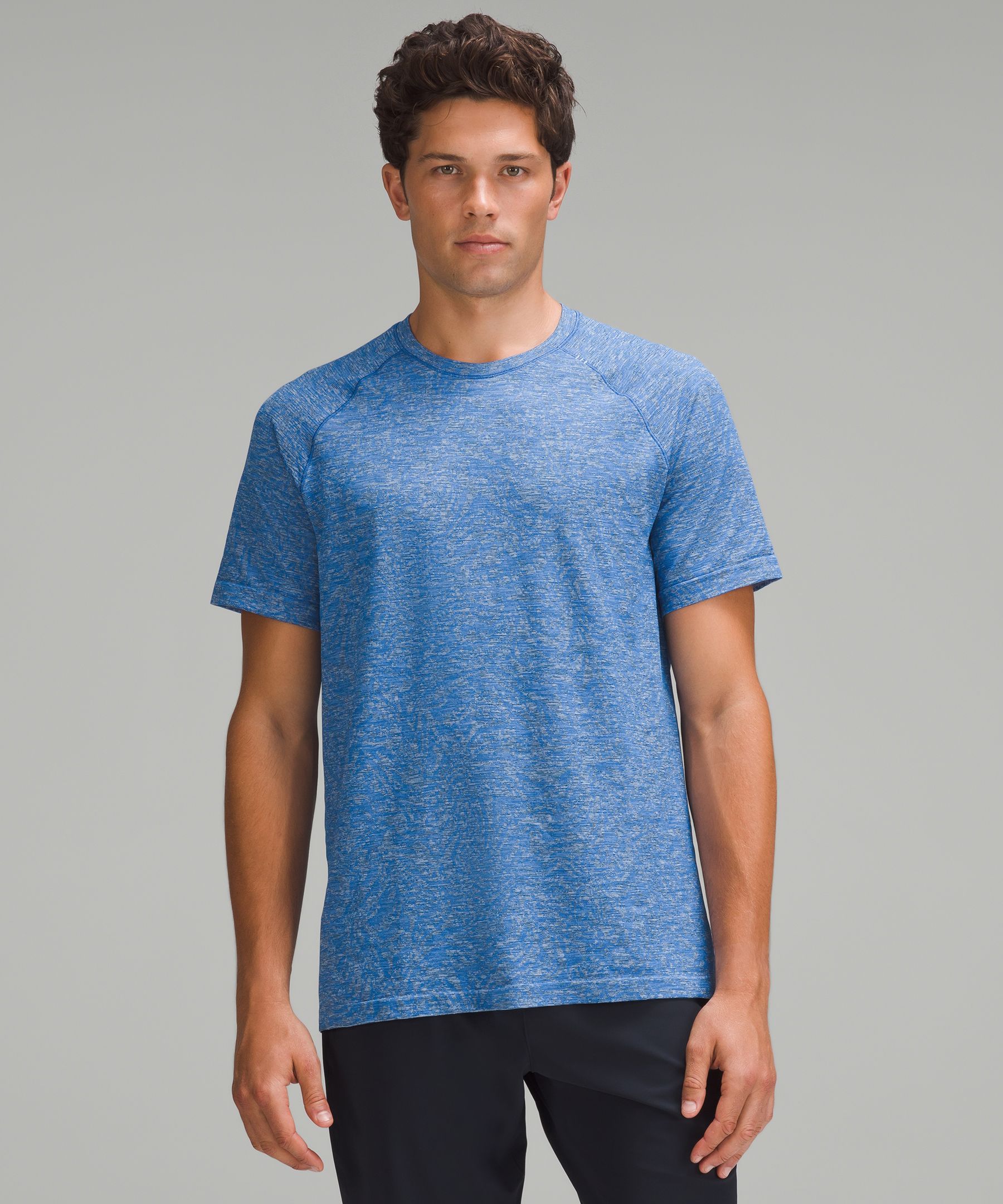 MEN'S SEAMLESS SHORT SLEEVE TOP, Azure/Light Steel, T-Shirts & Tops