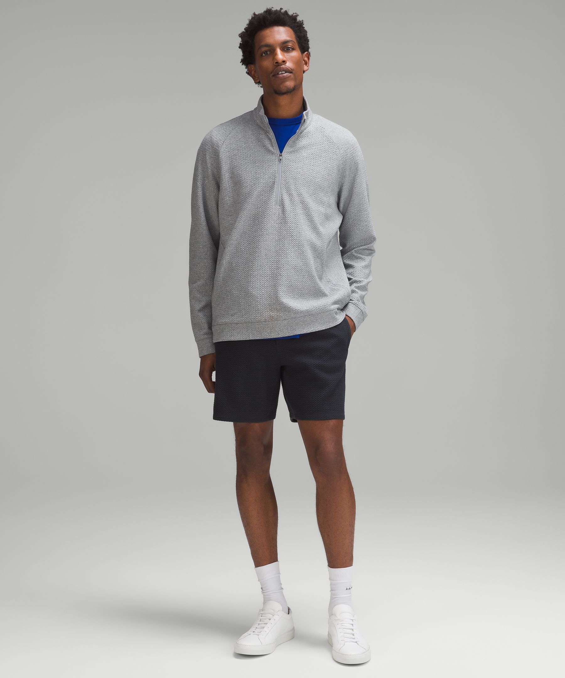 Shop Lululemon Textured Double-knit Cotton Half Zip