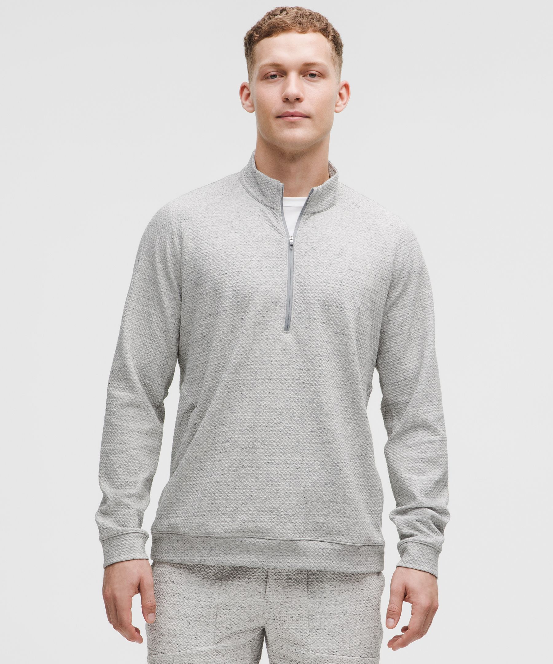 Textured Double-Knit Cotton Half Zip