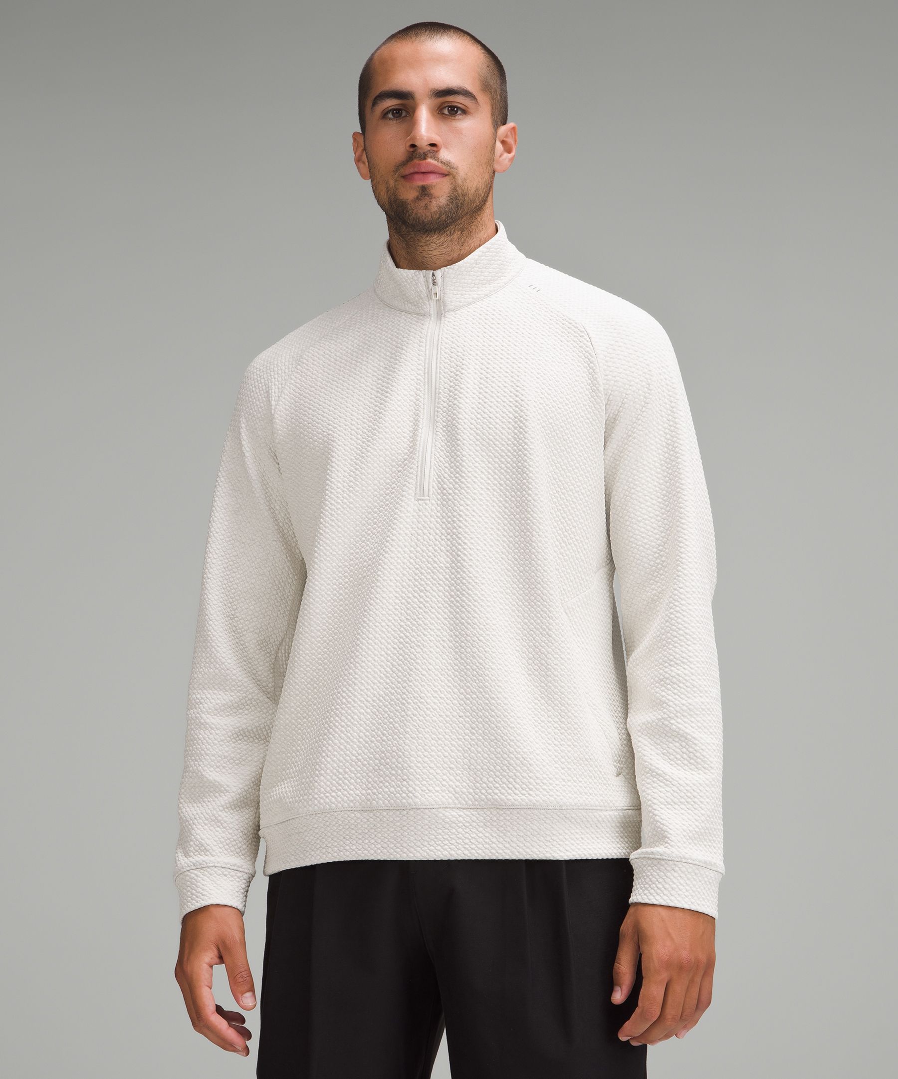 Textured Double-Knit Cotton Half Zip - White