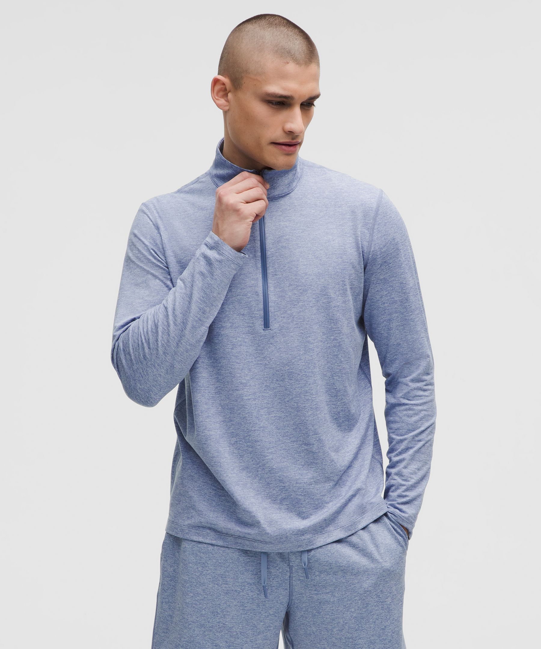 Soft Jersey Half Zip - Heathered Washed Denim/Heathered Starch Blue