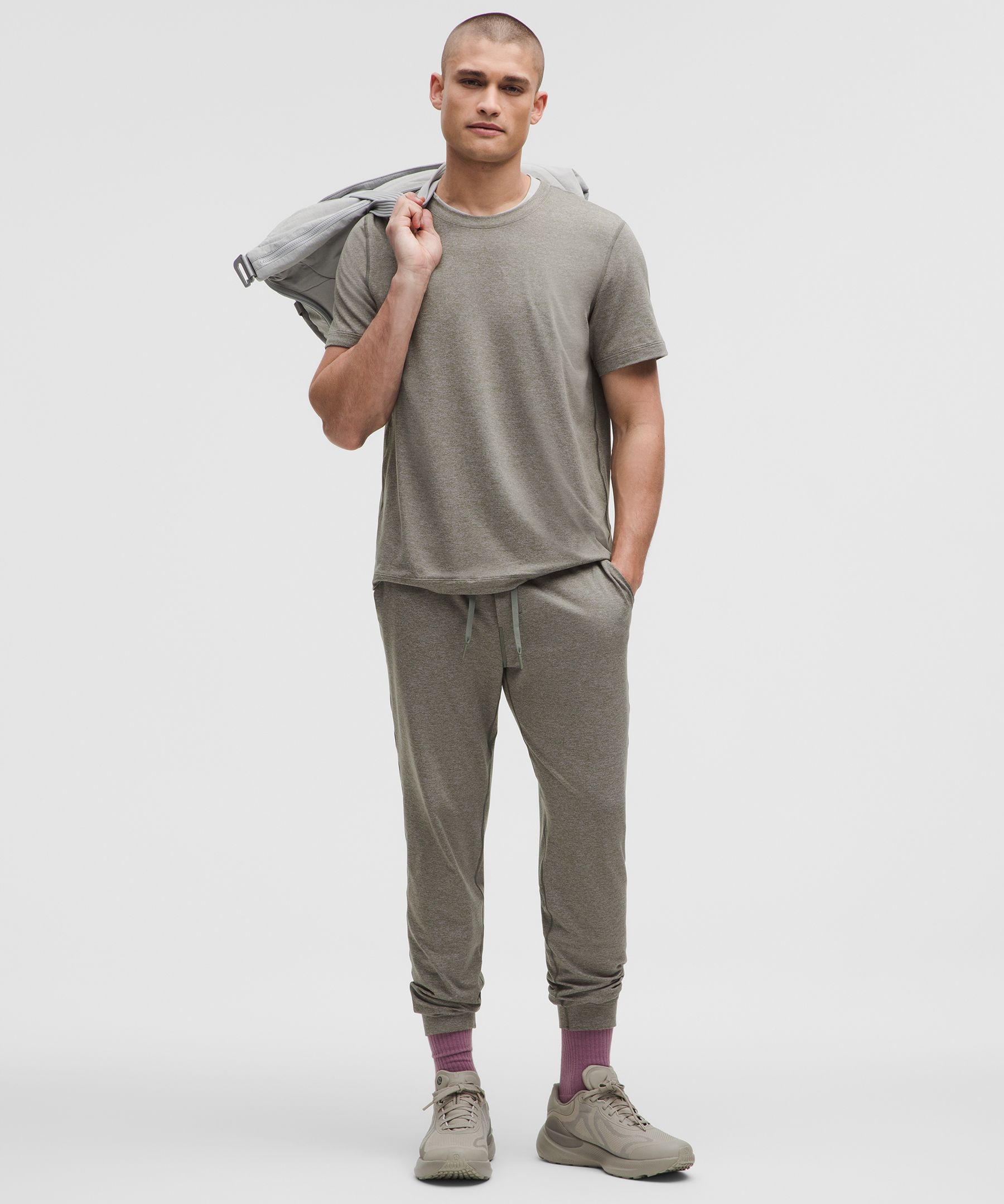 Soft Jersey Short-Sleeve Shirt - Heathered Grey Sage/Heathered Asphalt Grey